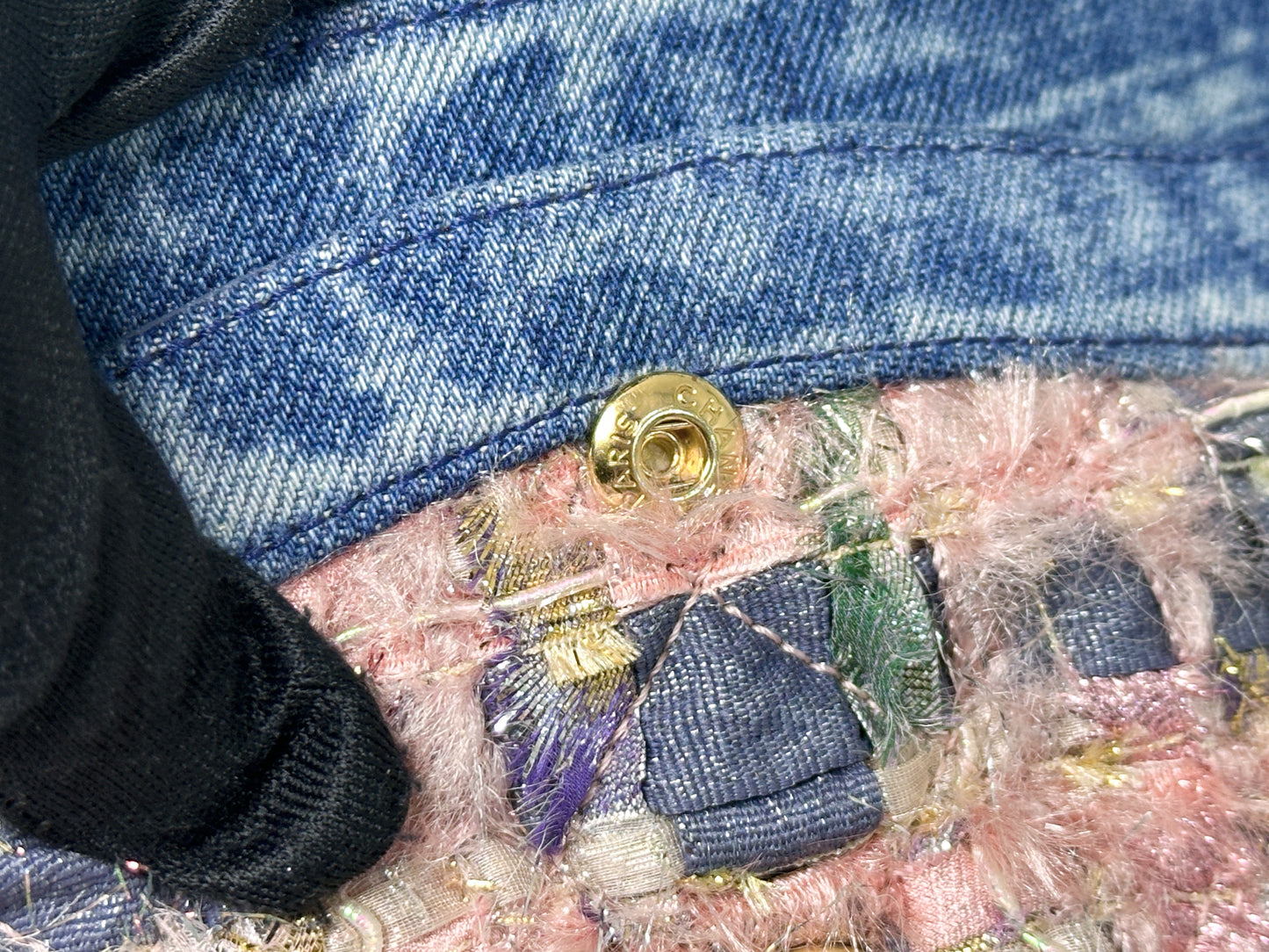 Chanel Pink, Silver, and Gold Tweed and Denim Medium Classic Double Flap Gold Hardware, 2016