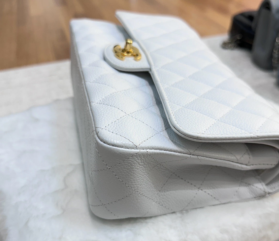 Chanel White Caviar Medium Classic 2.55 Double Flap Bag