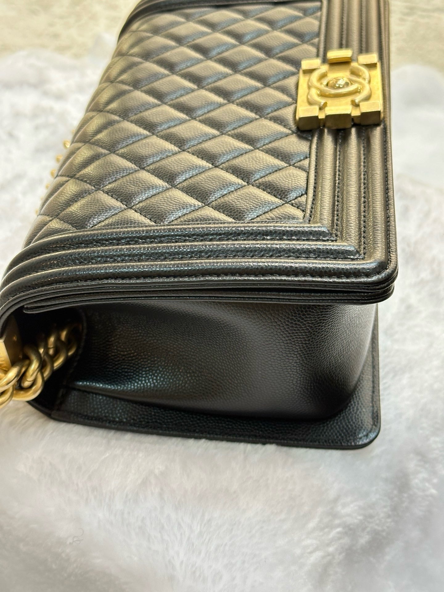 Chanel Medium Caviar LeBoy Bag Black GHW 27 holo card
