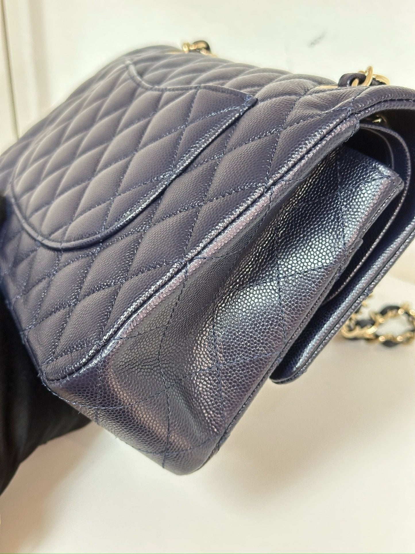 Chanel Medium Classic Caviar Double Flap Navy Blue Bag LSHW 2021year Microchip