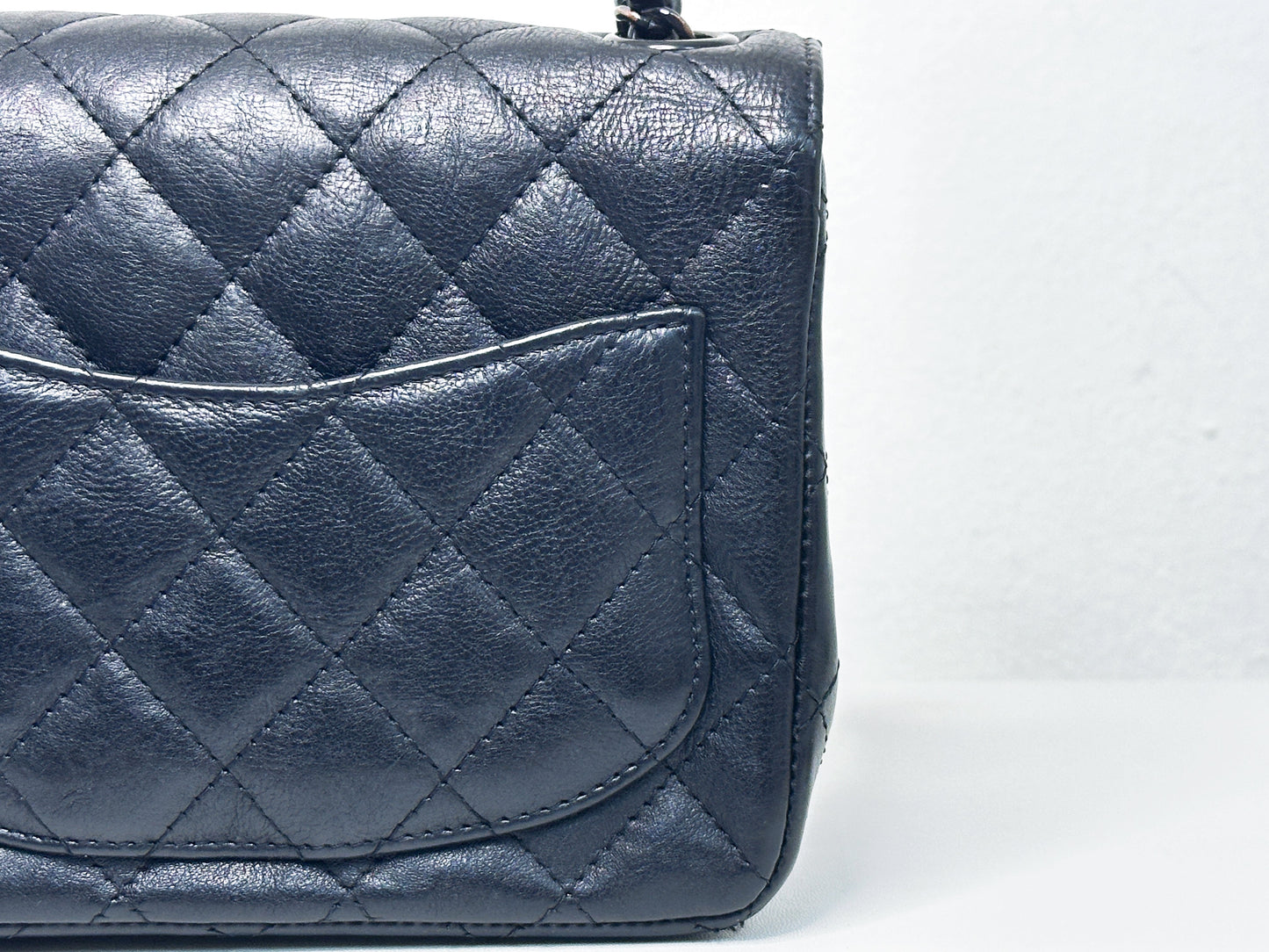 Chanel Quilted Mini Square Flap So Black Crumpled Calfskin 2417 holo card