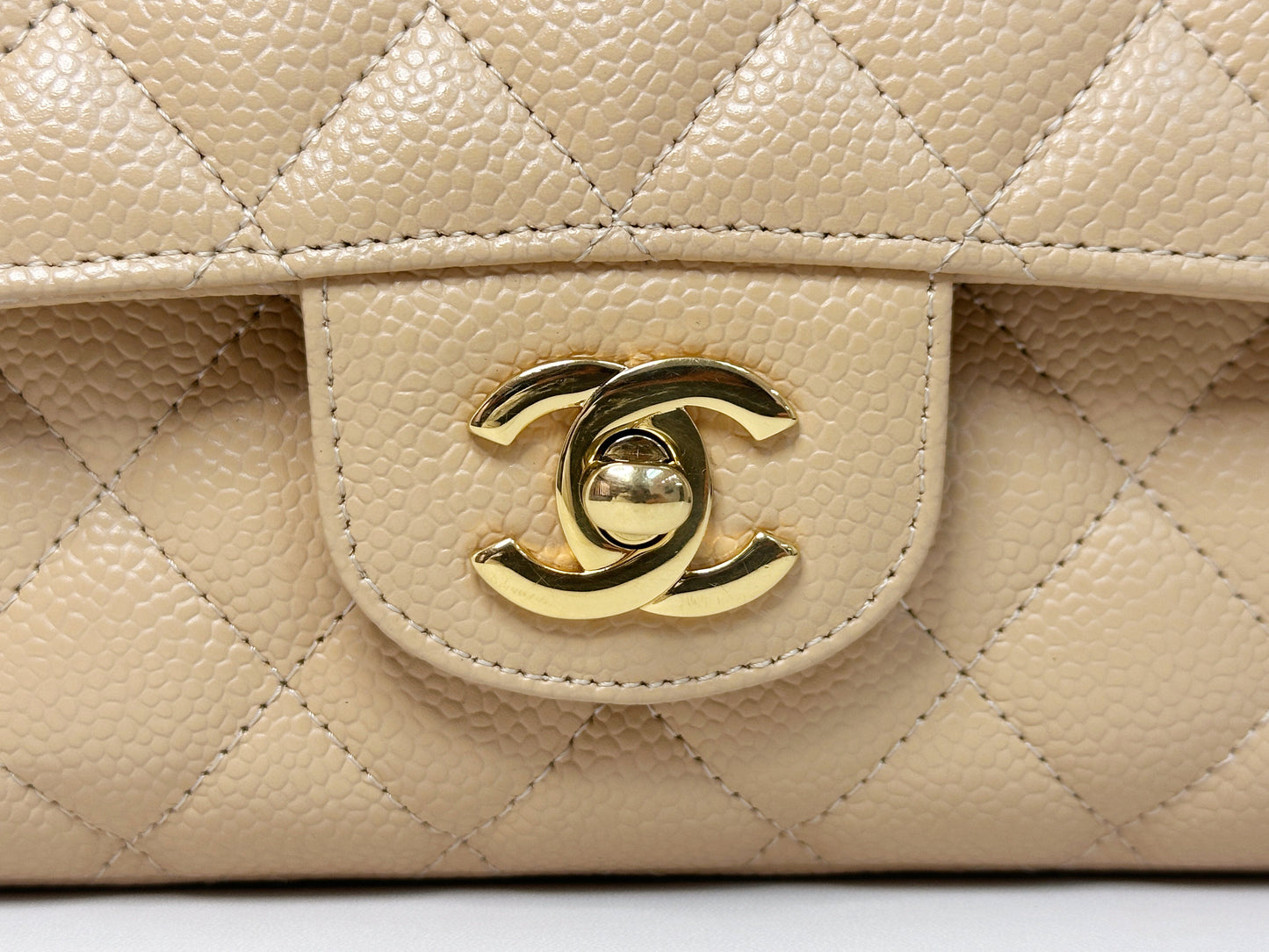Chanel Medium Caviar Classic Double Flap Bag Beige 2552 holo card