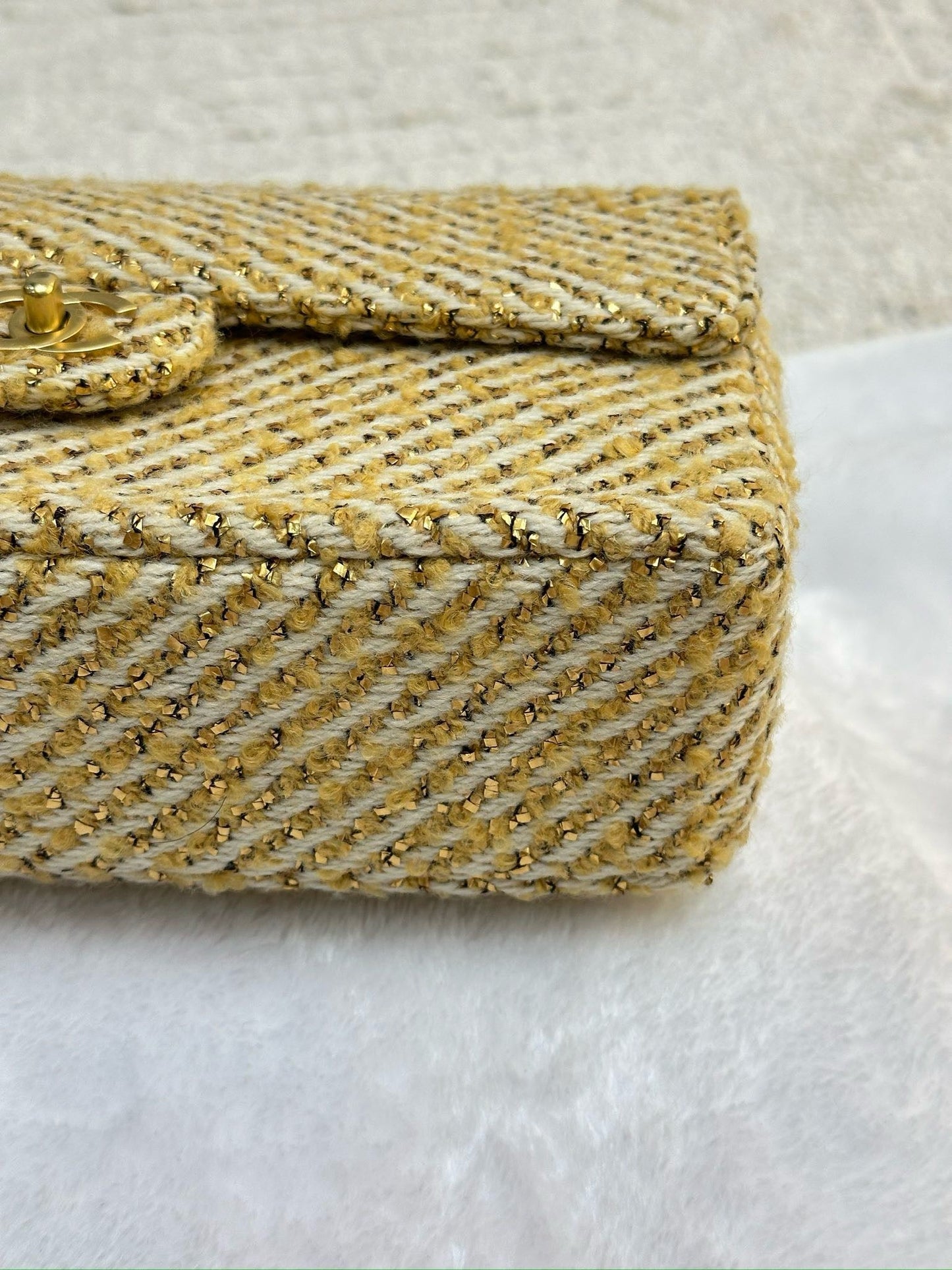 Chanel Medium Gold Tweed Single Flap Bag