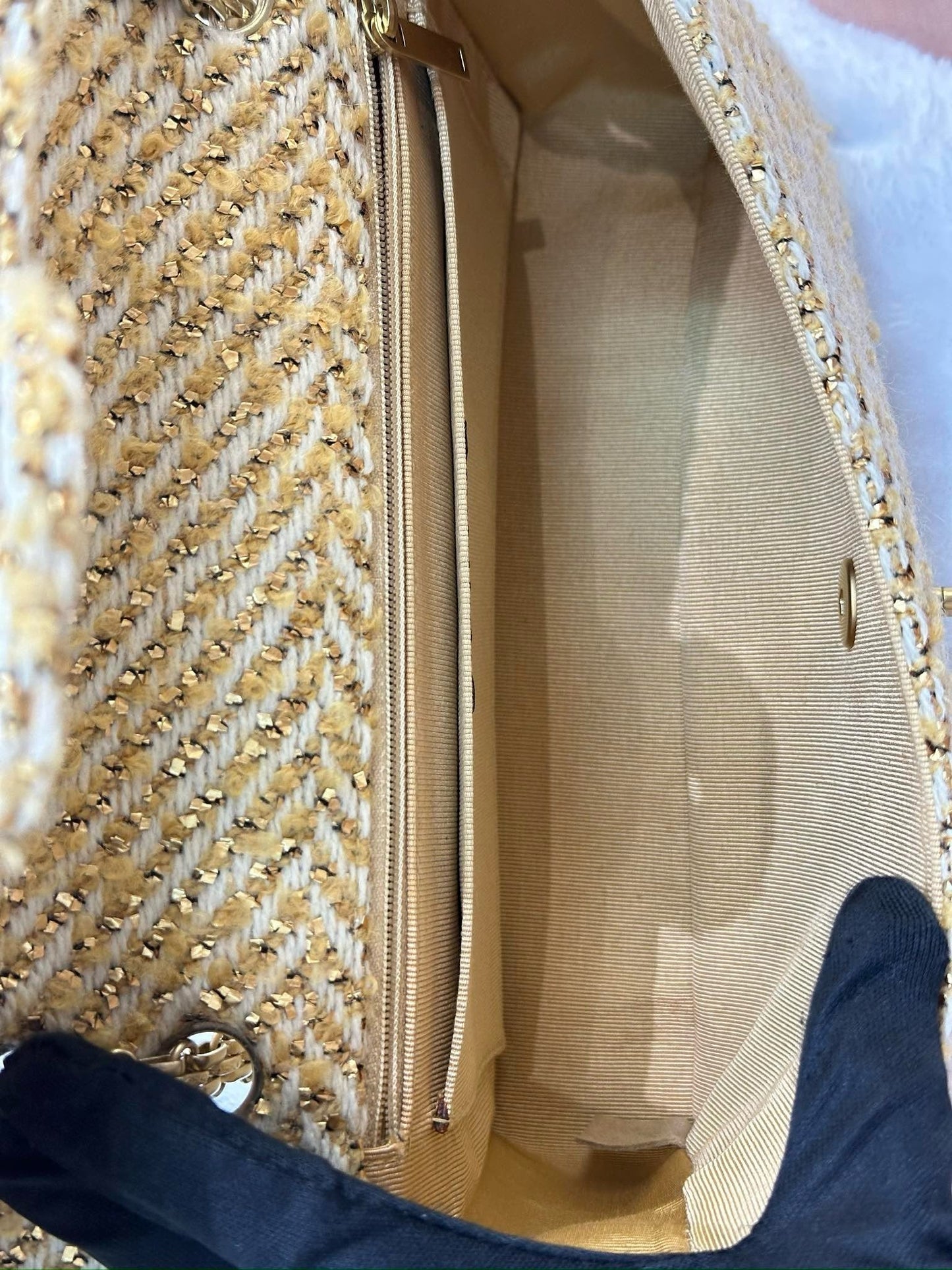 Chanel Medium Gold Tweed Single Flap Bag