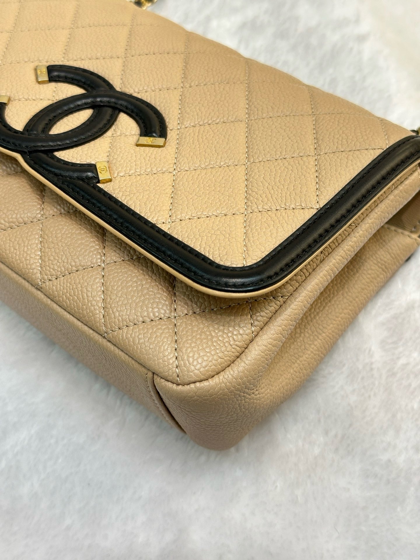 Chanel Small Caviar Quilted CC Filigree Flap Beige Black GHW