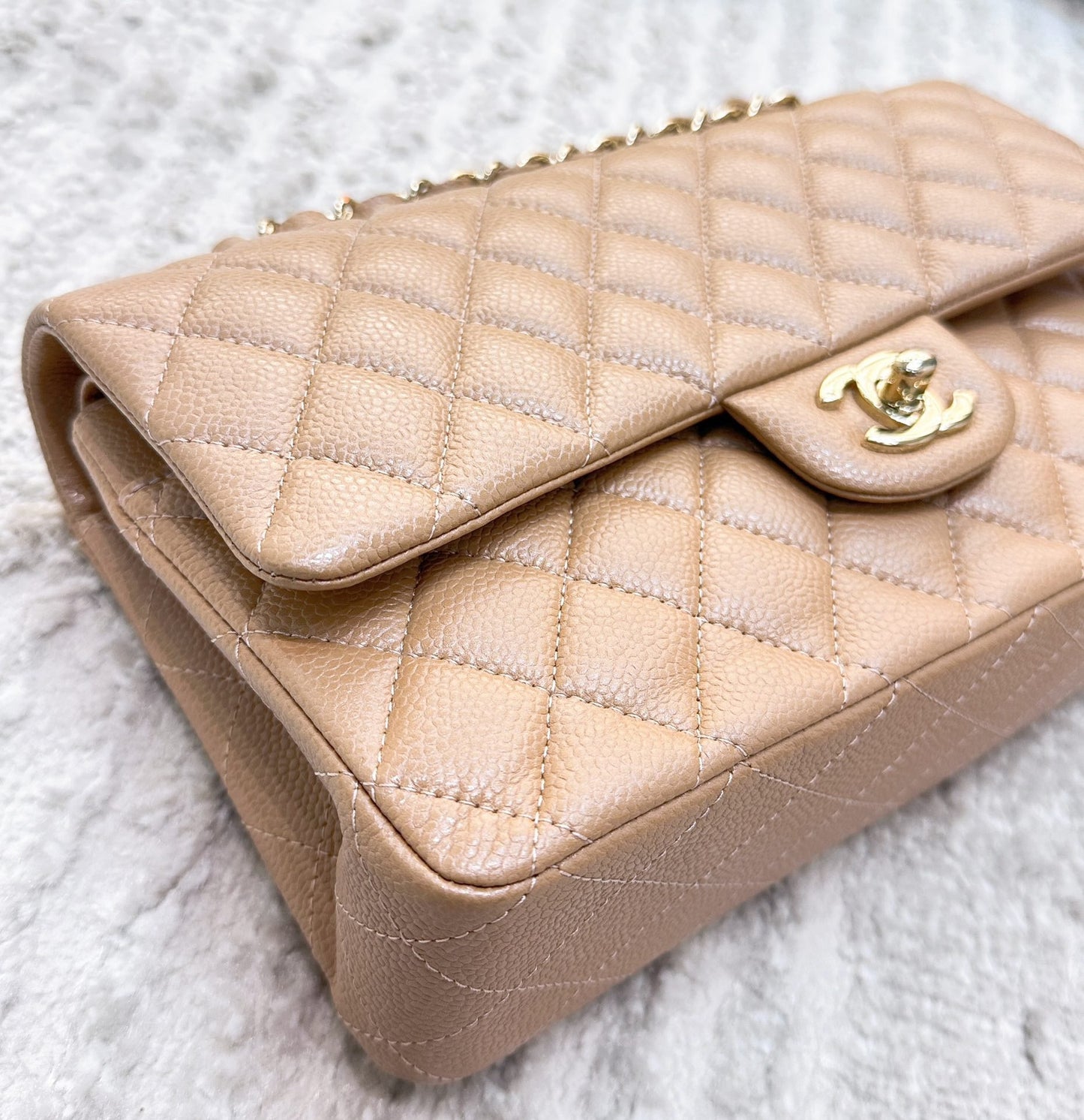 CHANEL Caviar Quilted Medium Double Flap Beige