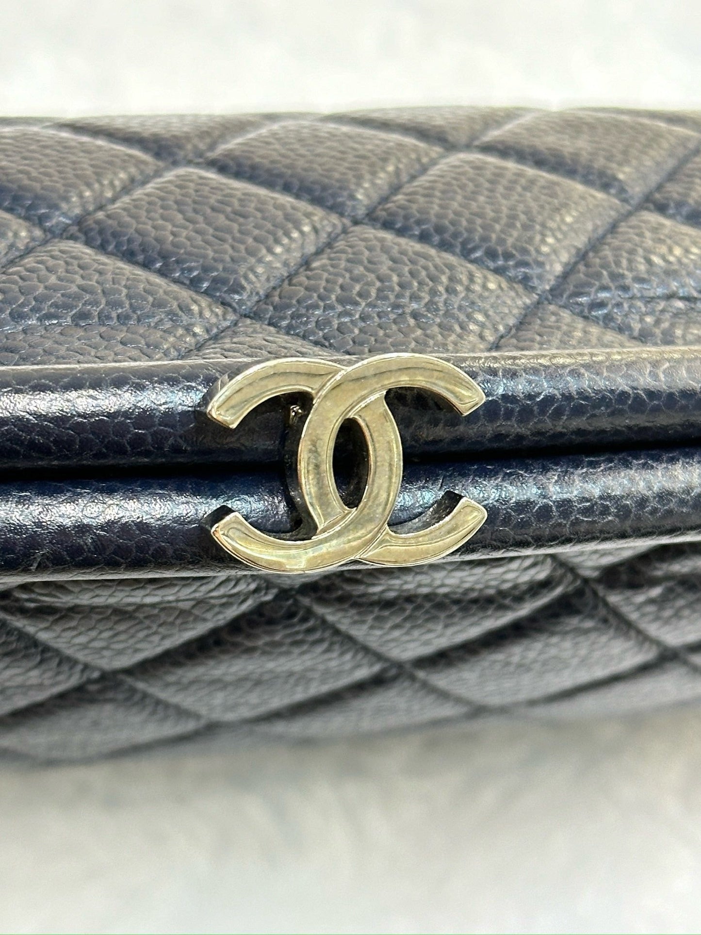 Chanel Quilted Caviar Timeless Clutch Bag Navy Blue SHW
