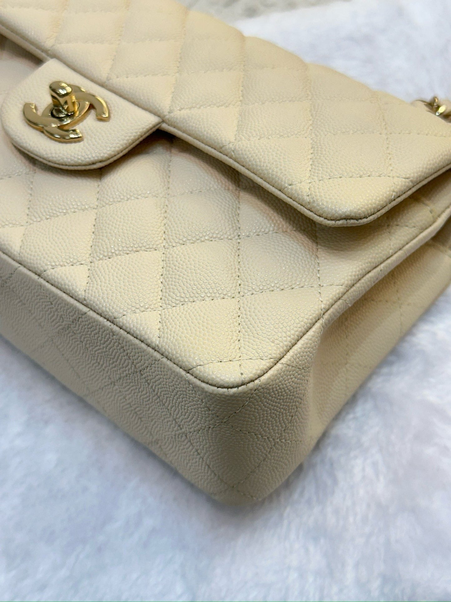 Chanel Small Classic Quilted Double Flap Ivory Light Beige 20C LGHW
