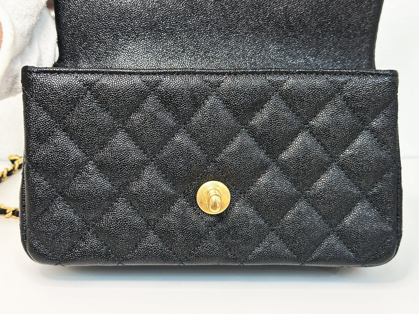 Chanel Mini Rectangular Top Handle Flap Bag Black Caviar GHW 3126 holo card