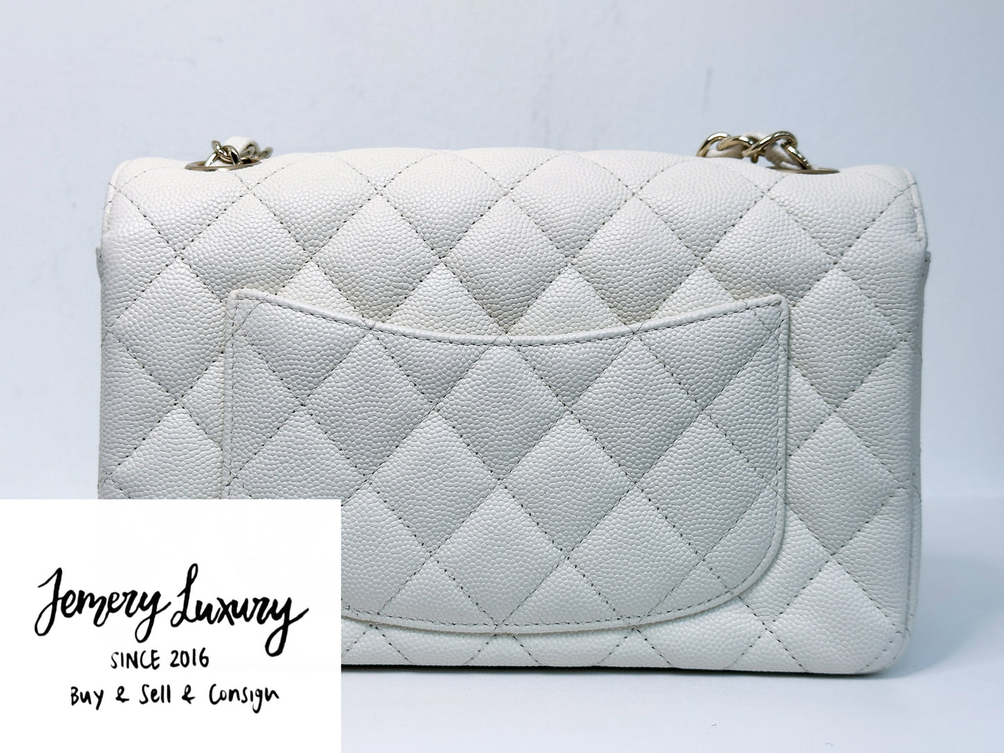 Chanel Mini Rectangular Caviar Classic White GHW 2382 holo card
