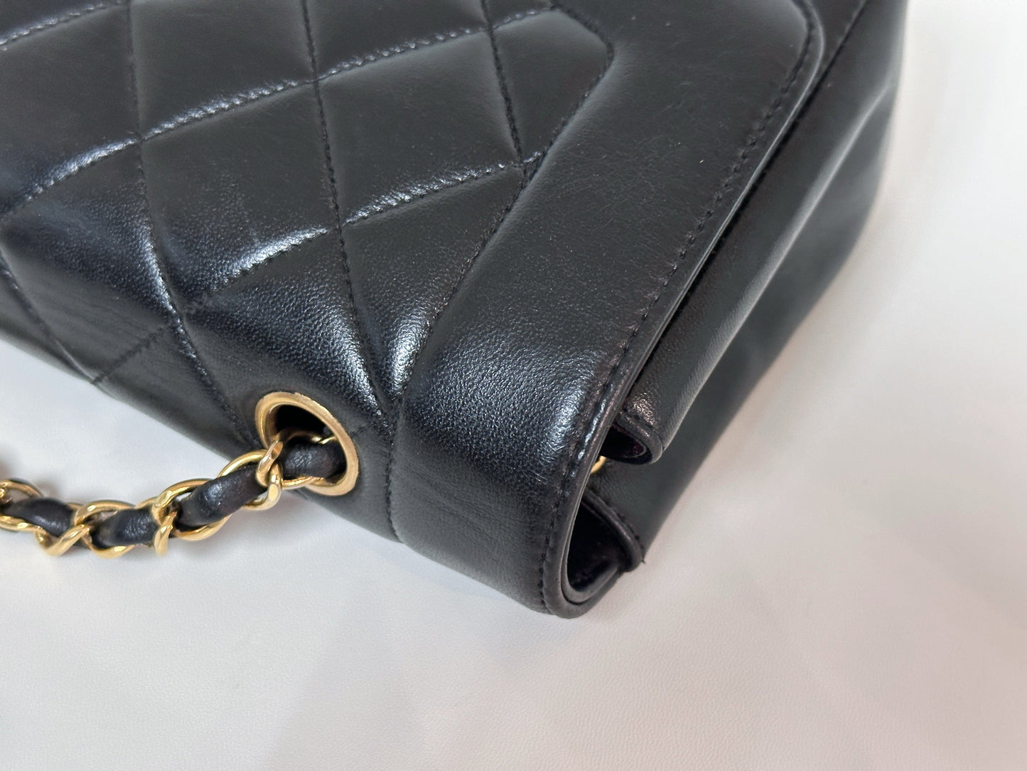 Chanel Small Vintage Diana Lambskin Should Flap Bag Black 3541 holo card