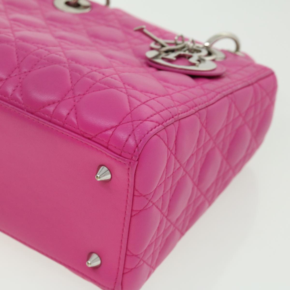 CHRISTIAN DIOR Lady Dior Canage Hand Bag Lamb Skin Pink Auth 30532A