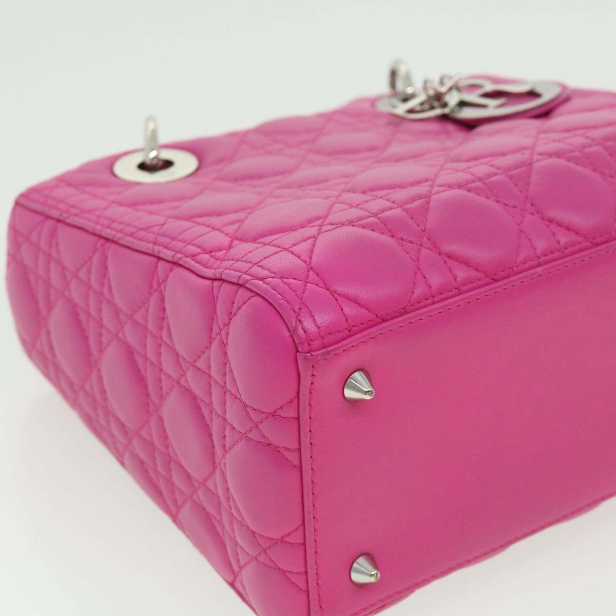 CHRISTIAN DIOR Lady Dior Canage Hand Bag Lamb Skin Pink Auth 30532A
