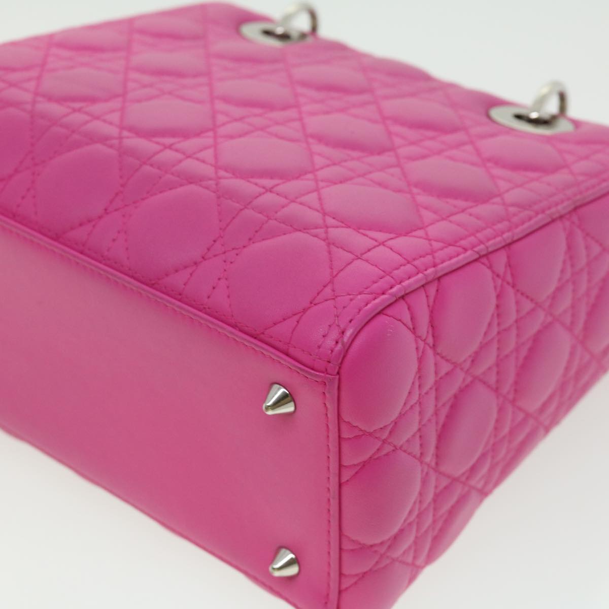 CHRISTIAN DIOR Lady Dior Canage Hand Bag Lamb Skin Pink Auth 30532A