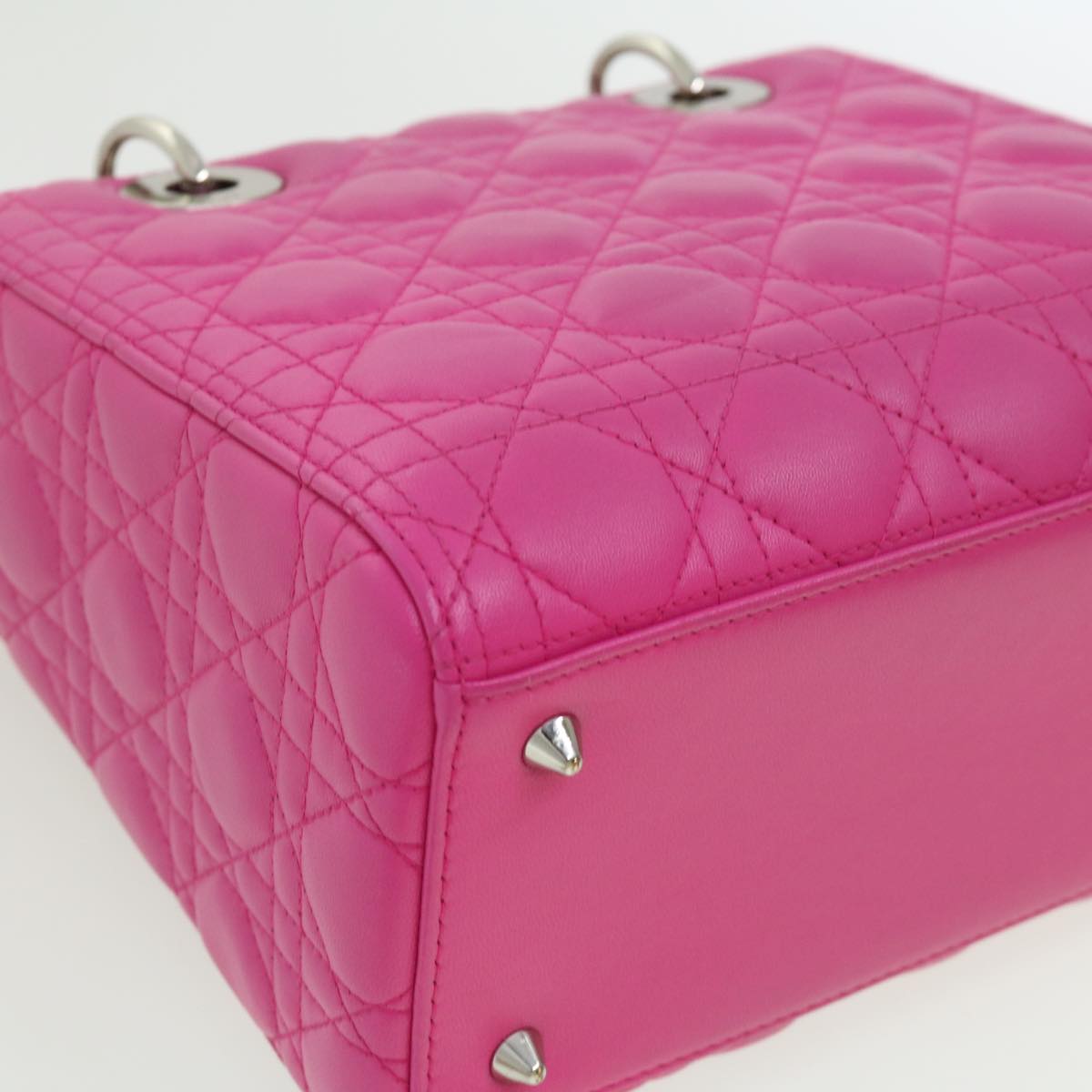 CHRISTIAN DIOR Lady Dior Canage Hand Bag Lamb Skin Pink Auth 30532A