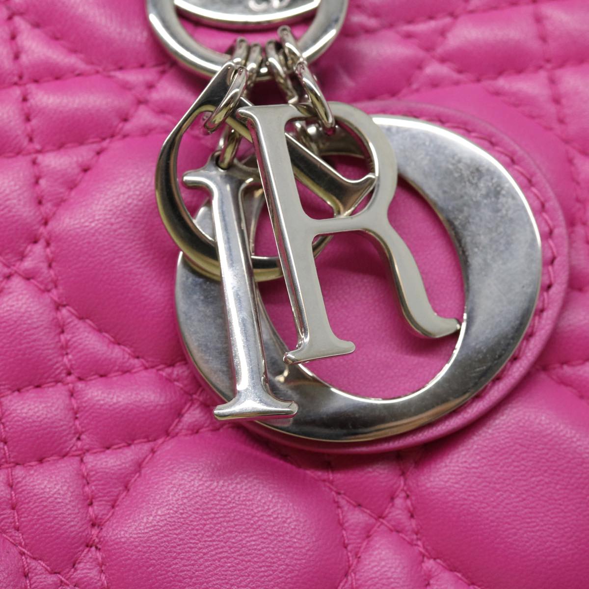 CHRISTIAN DIOR Lady Dior Canage Hand Bag Lamb Skin Pink Auth 30532A