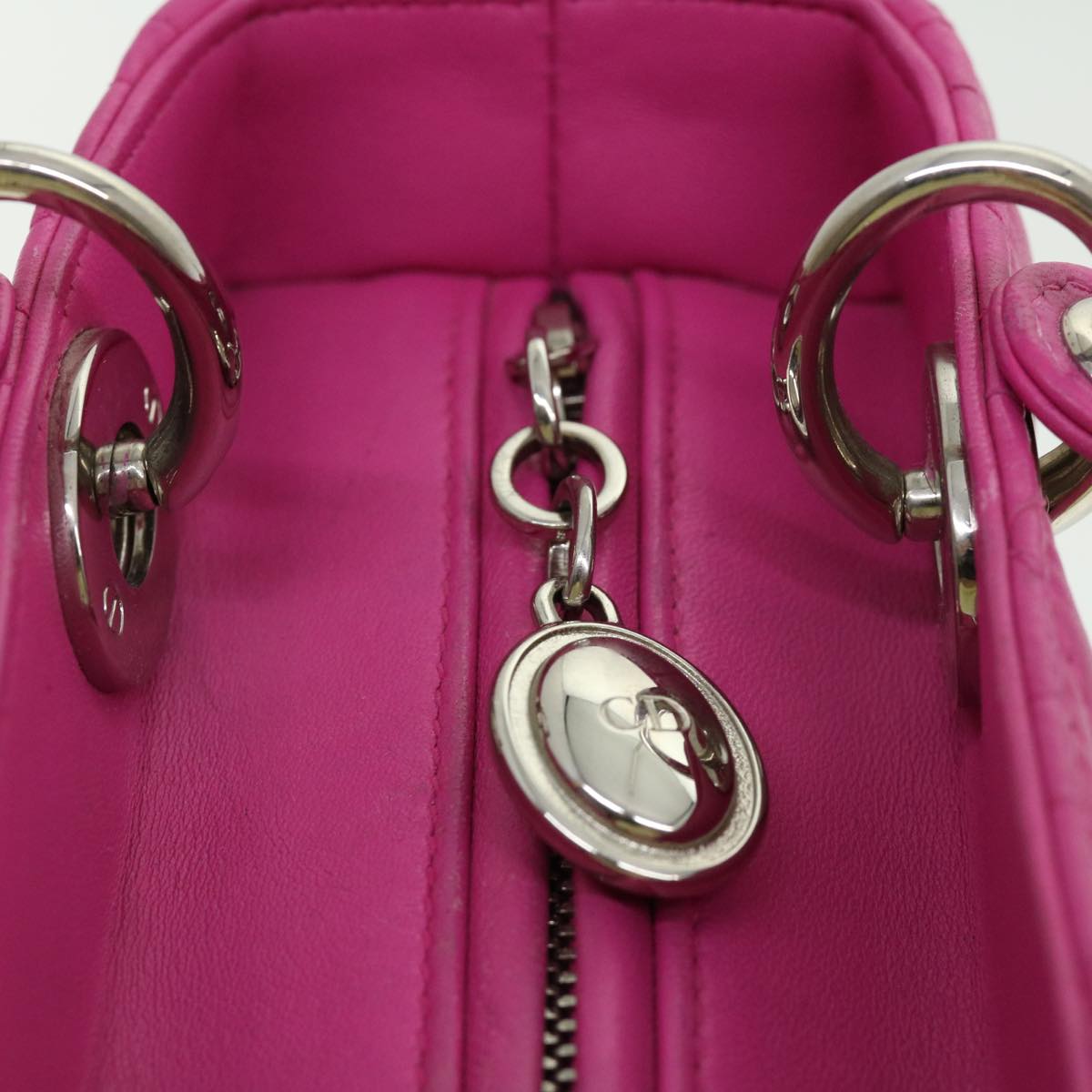 CHRISTIAN DIOR Lady Dior Canage Hand Bag Lamb Skin Pink Auth 30532A