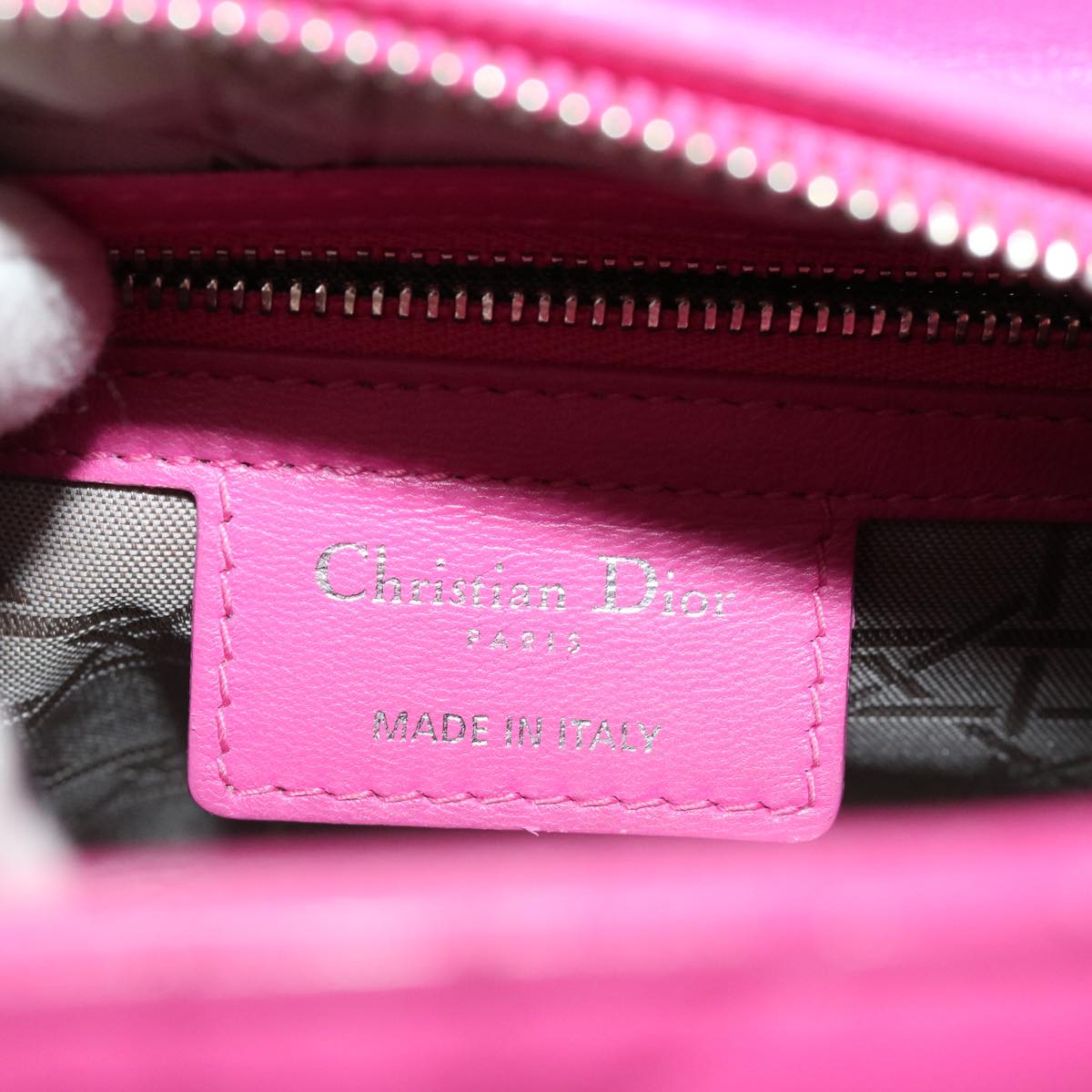 CHRISTIAN DIOR Lady Dior Canage Hand Bag Lamb Skin Pink Auth 30532A
