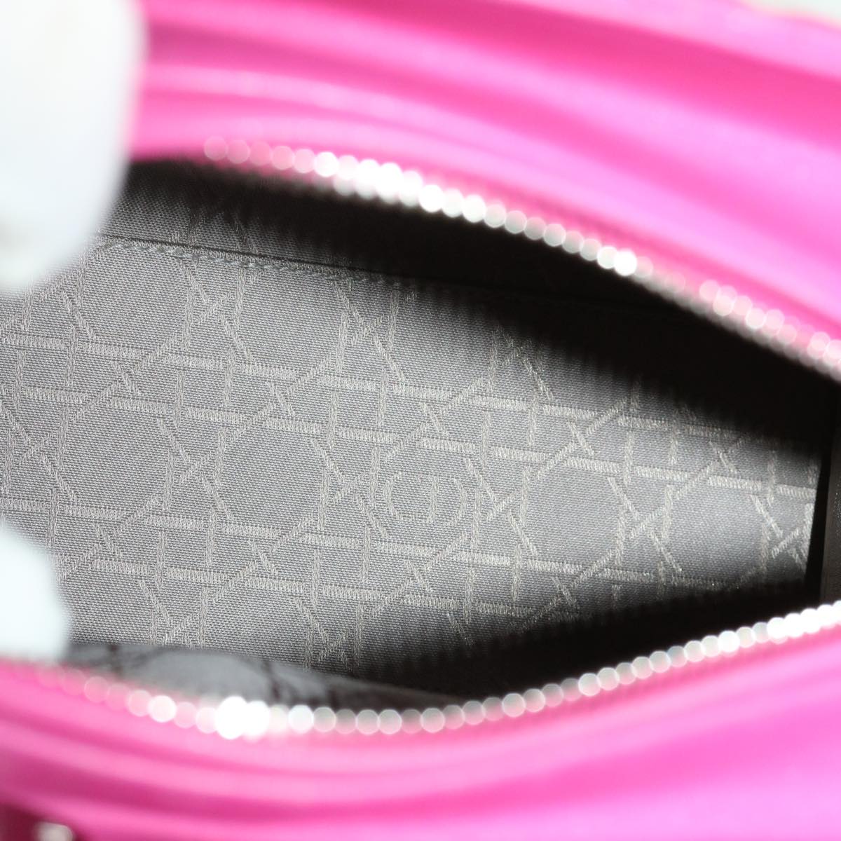 CHRISTIAN DIOR Lady Dior Canage Hand Bag Lamb Skin Pink Auth 30532A