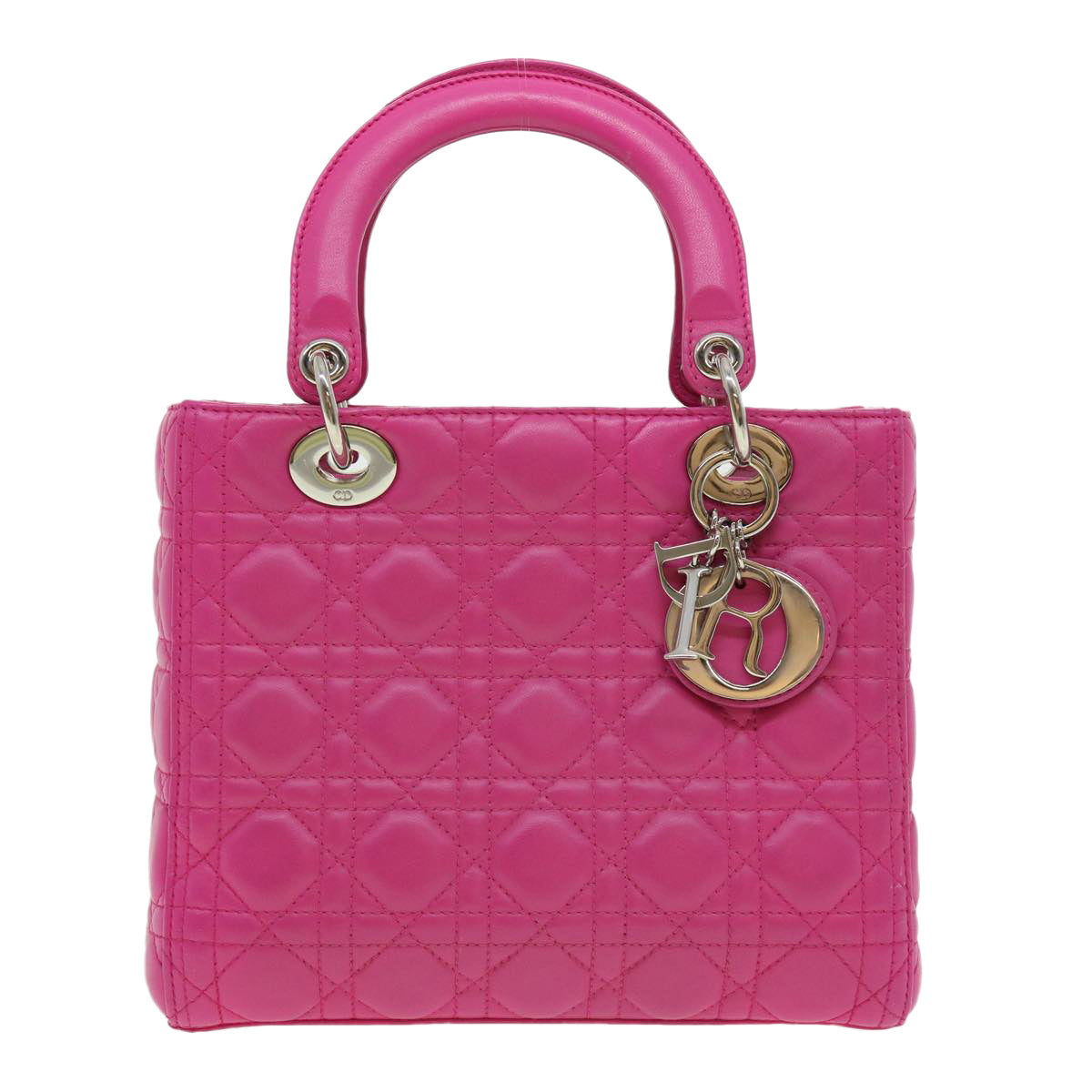 CHRISTIAN DIOR Lady Dior Canage Hand Bag Lamb Skin Pink Auth 30532A