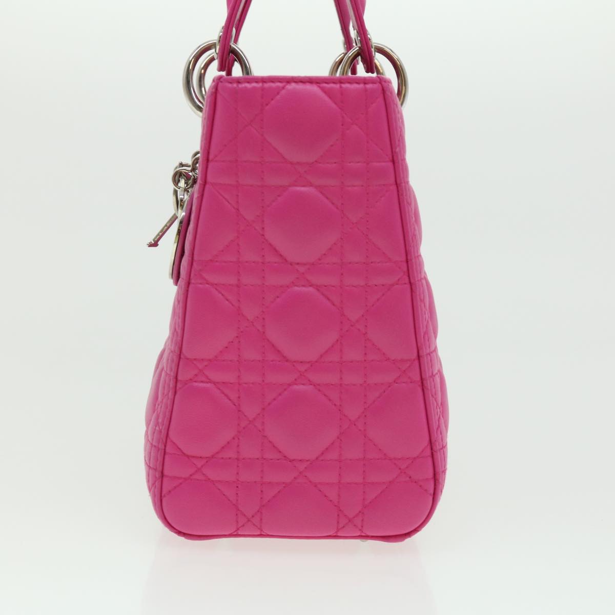 CHRISTIAN DIOR Lady Dior Canage Hand Bag Lamb Skin Pink Auth 30532A