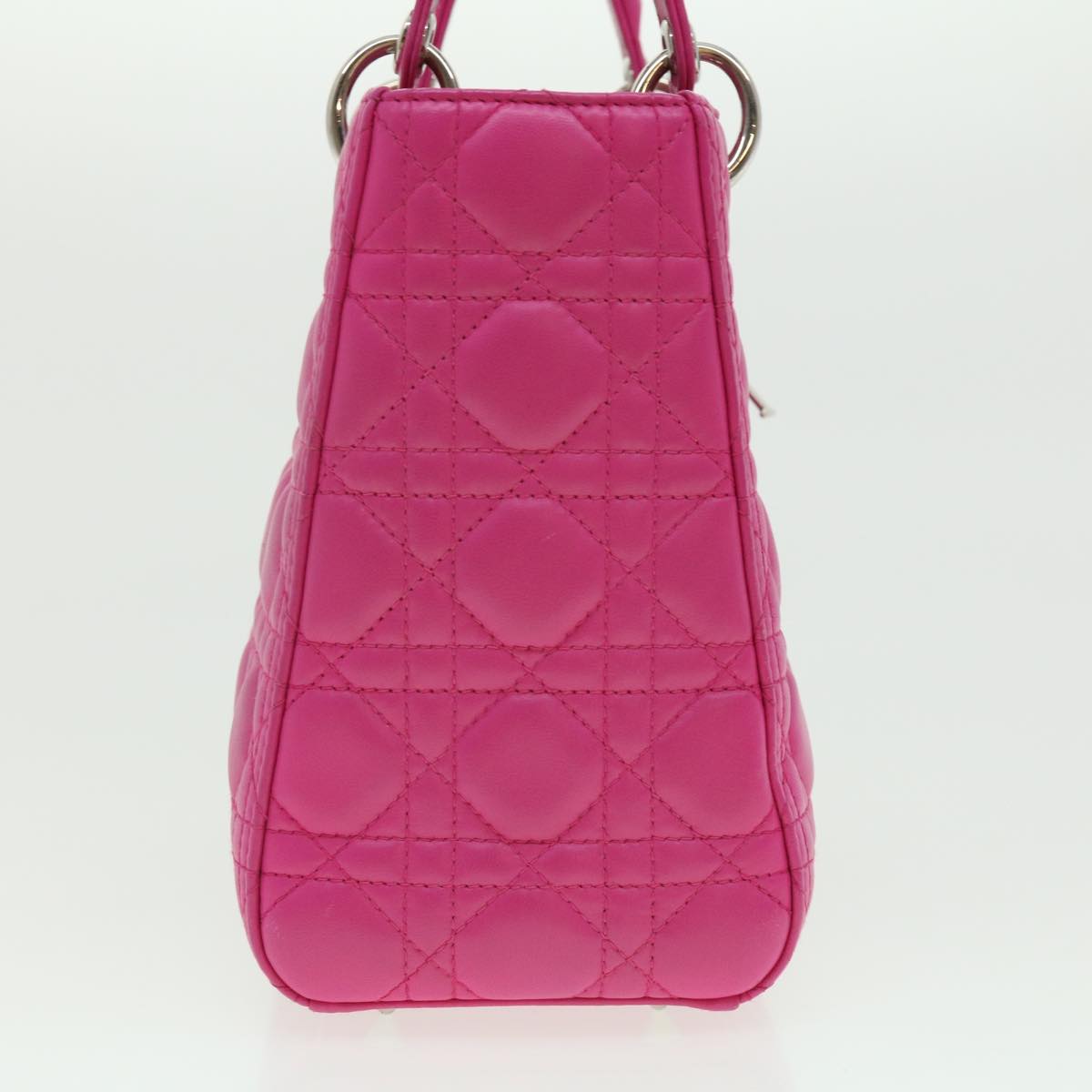 CHRISTIAN DIOR Lady Dior Canage Hand Bag Lamb Skin Pink Auth 30532A