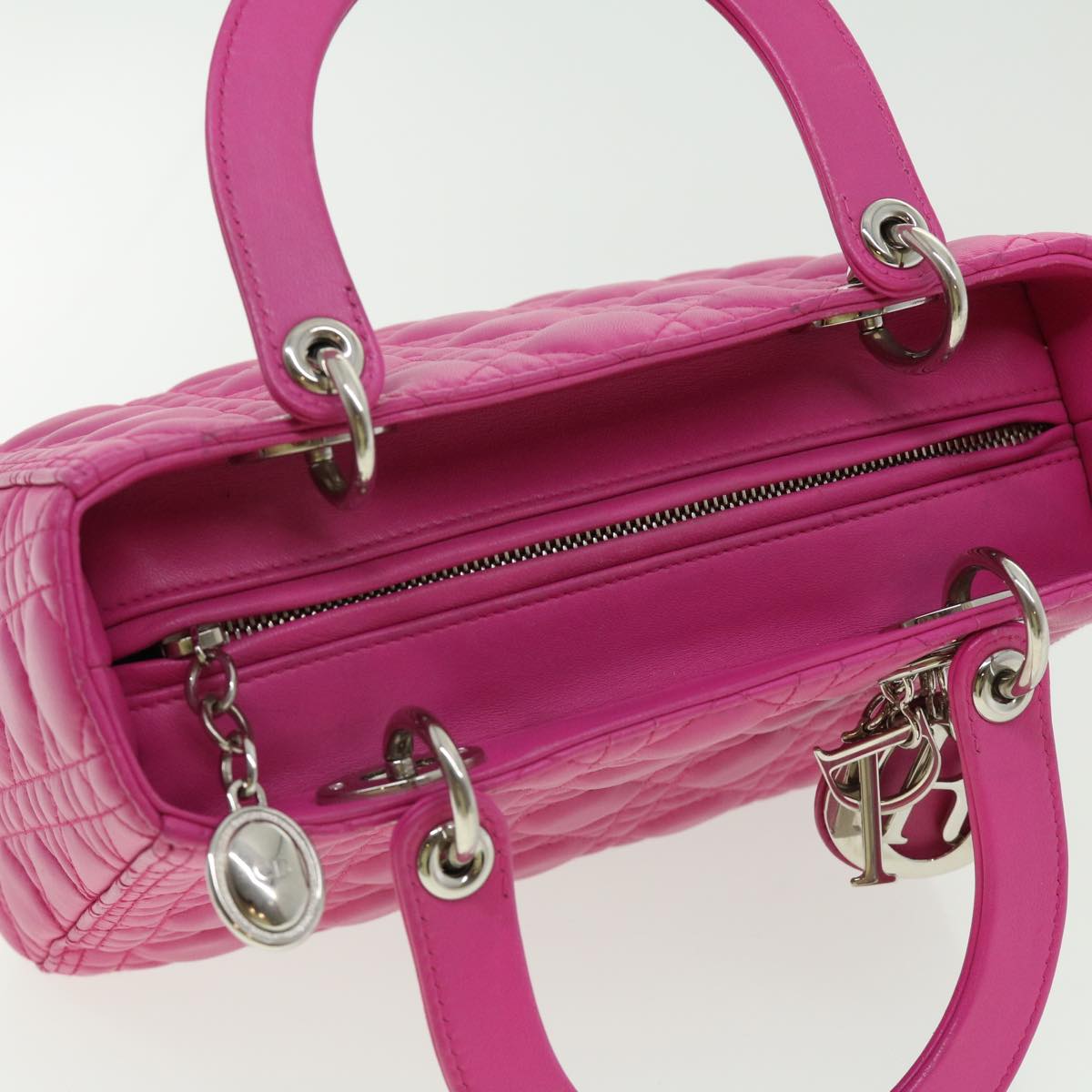 CHRISTIAN DIOR Lady Dior Canage Hand Bag Lamb Skin Pink Auth 30532A