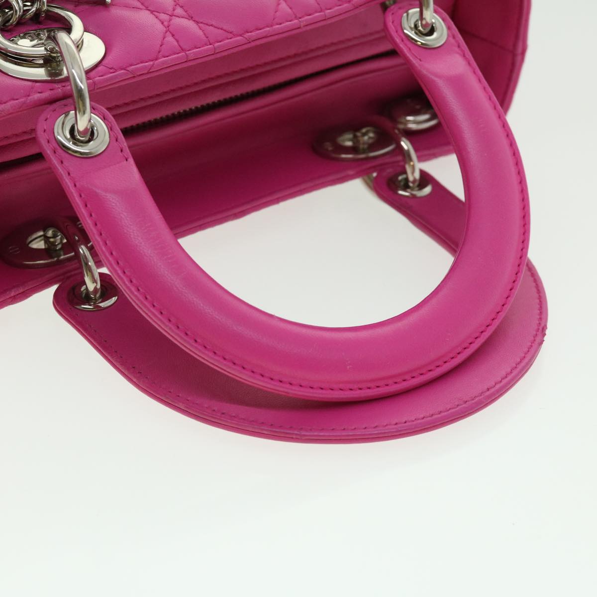 CHRISTIAN DIOR Lady Dior Canage Hand Bag Lamb Skin Pink Auth 30532A