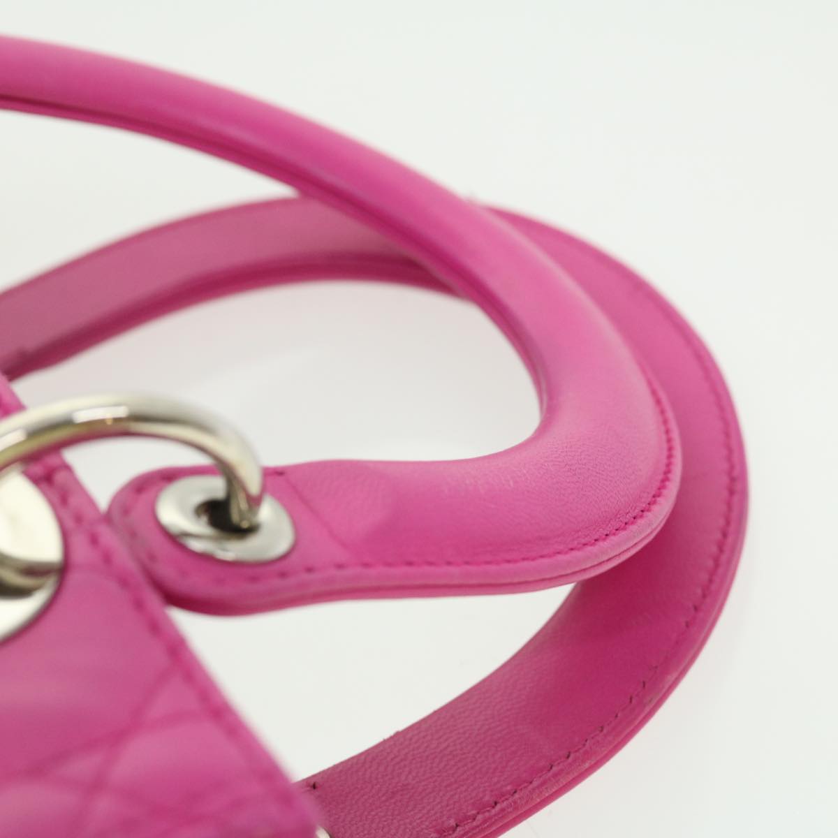 CHRISTIAN DIOR Lady Dior Canage Hand Bag Lamb Skin Pink Auth 30532A