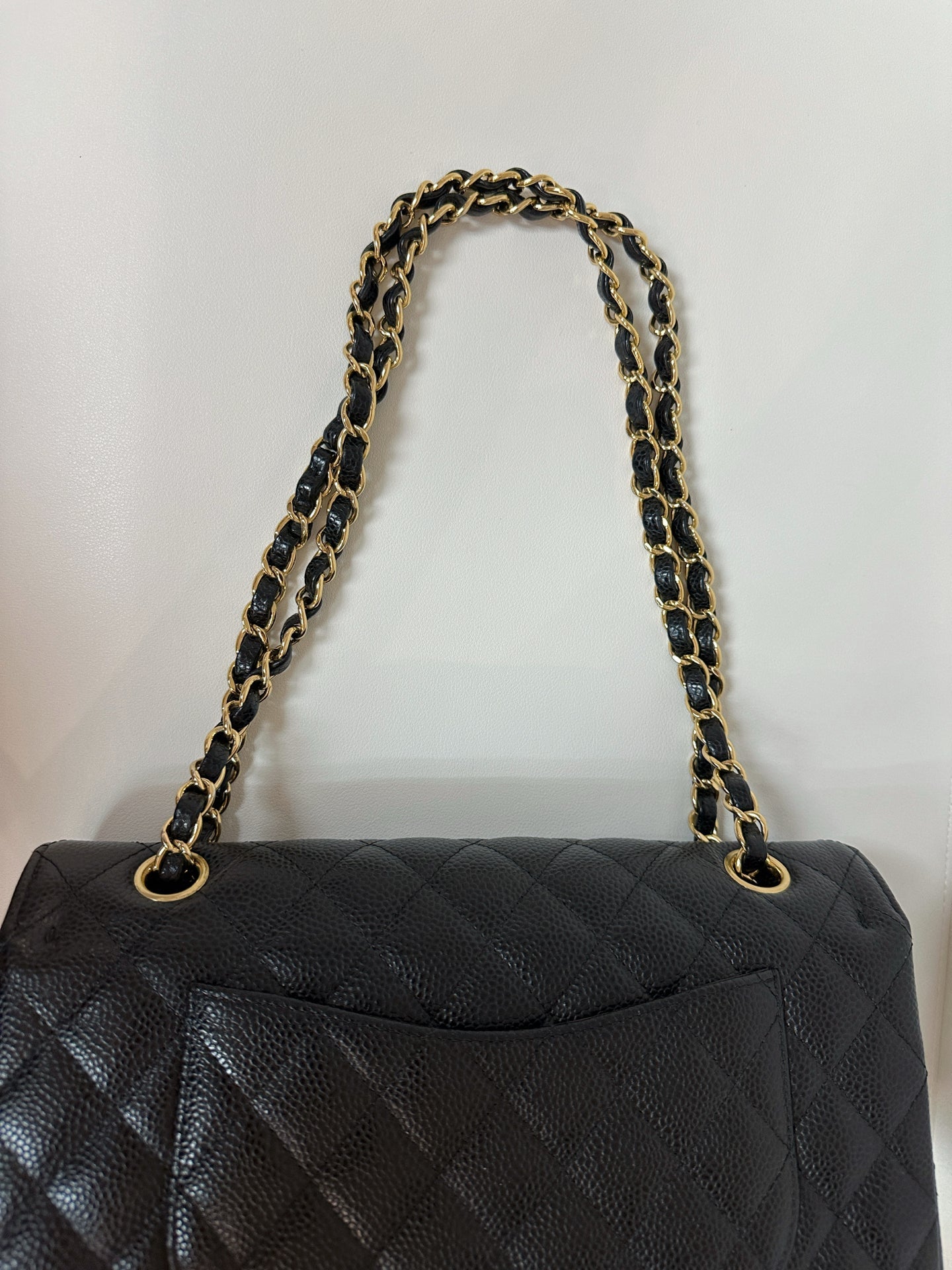 Chanel Medium Size Classic Quilted Caviar Double Flap Bag Black 3022 holo card
