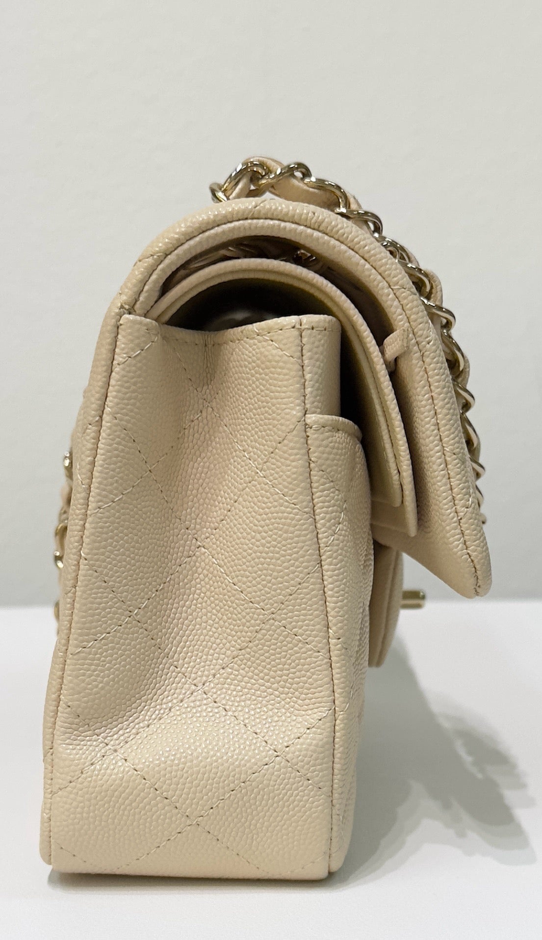 Chanel Small Classic Quilted Double Flap Ivory Light Beige 20C LGHW