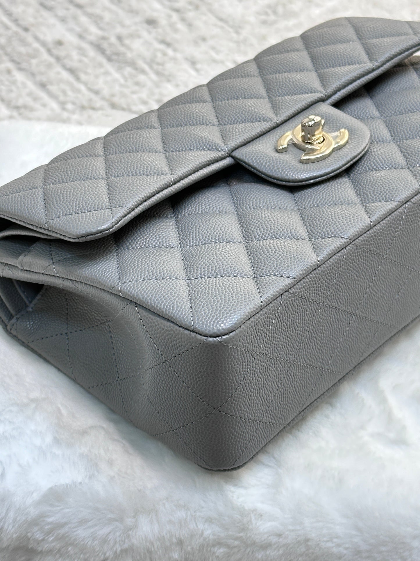 Chanel Small Caviar Quilted Double Flap Grey 21B Unused Condition