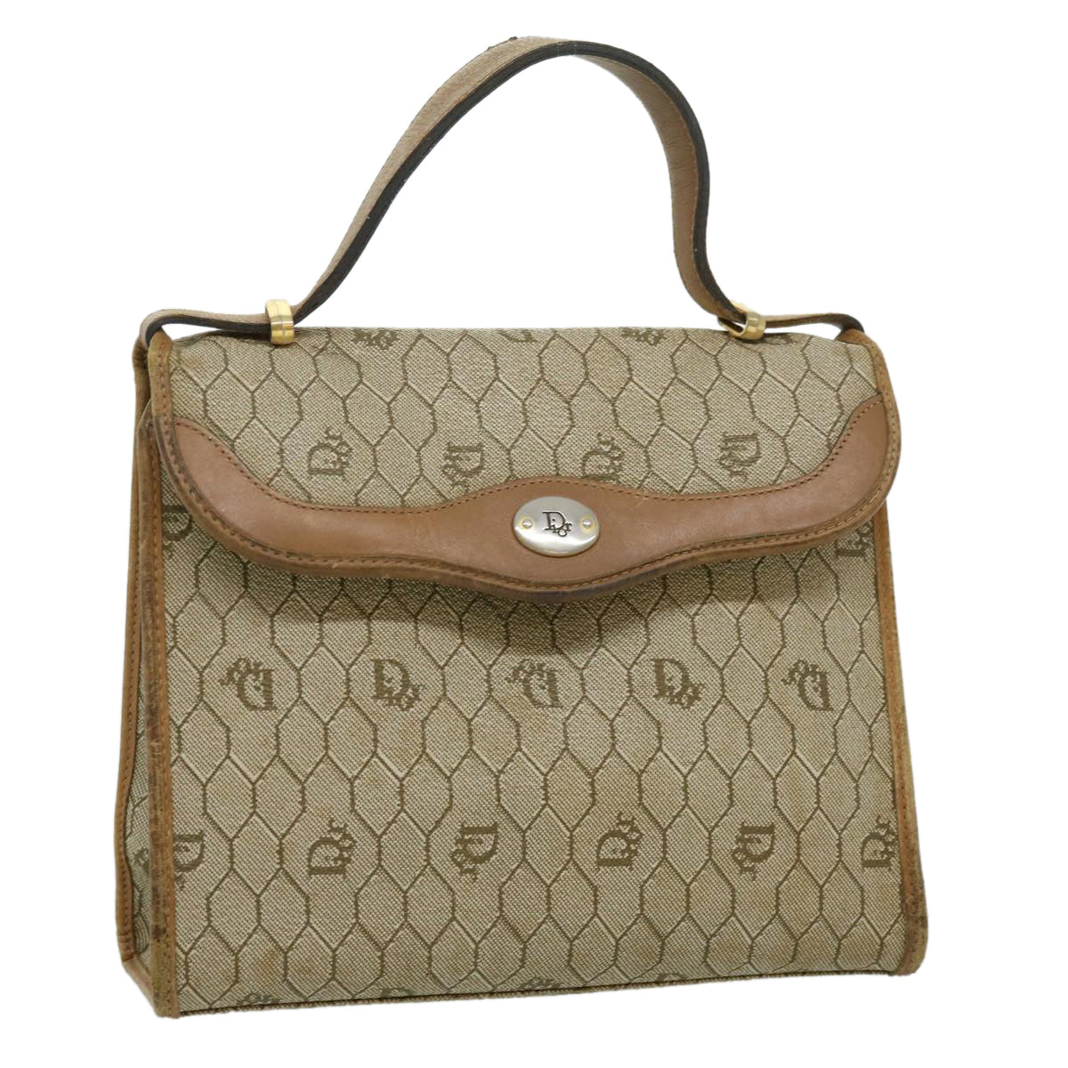 CHRISTIAN DIOR Honeycomb Canvas Hand Bag Beige Auth 31593