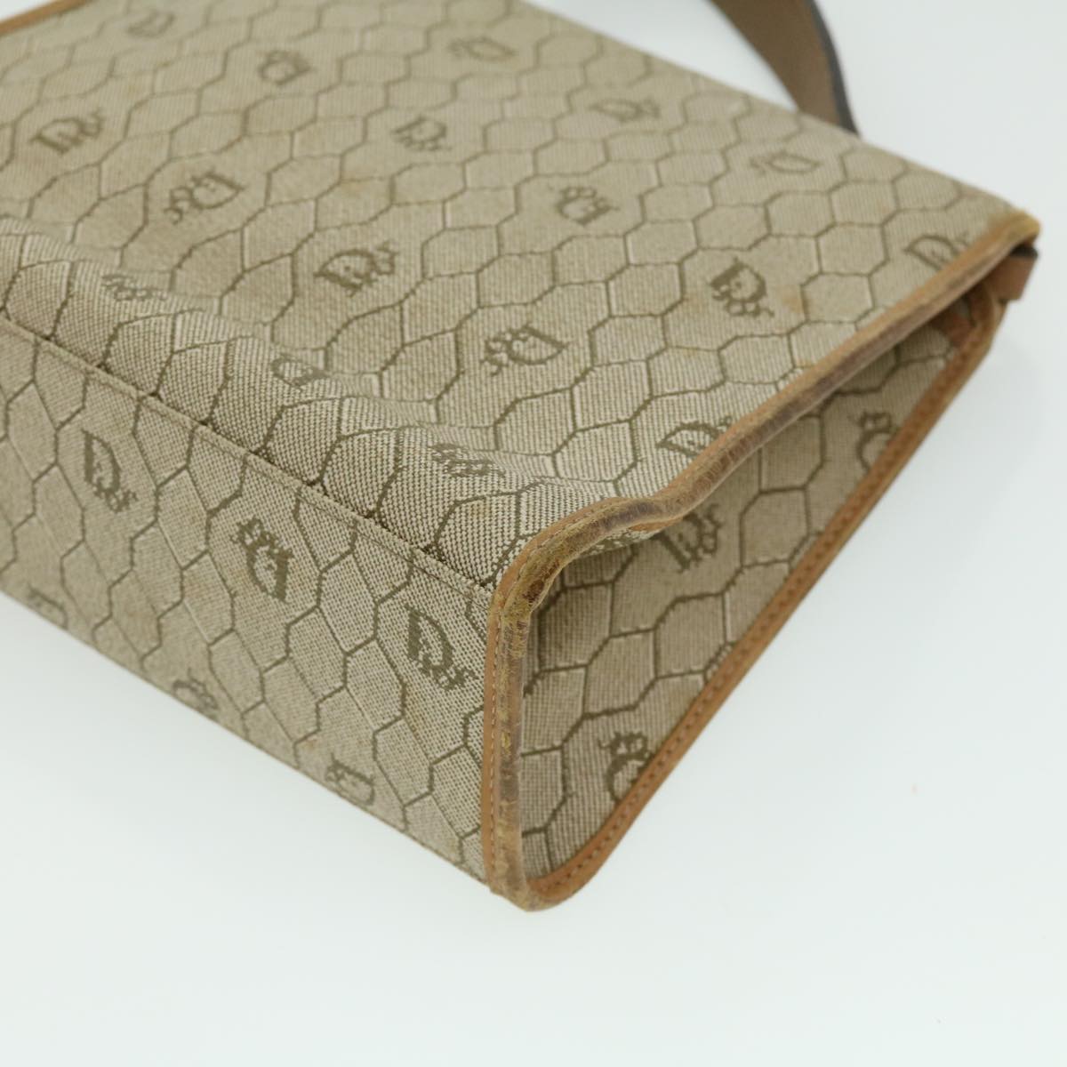 CHRISTIAN DIOR Honeycomb Canvas Hand Bag Beige Auth 31593