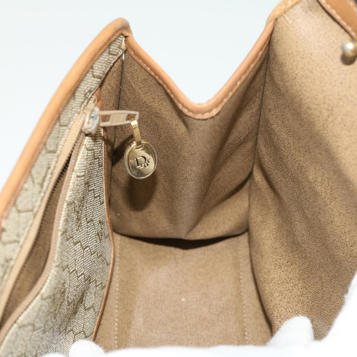 CHRISTIAN DIOR Honeycomb Canvas Hand Bag Beige Auth 31593