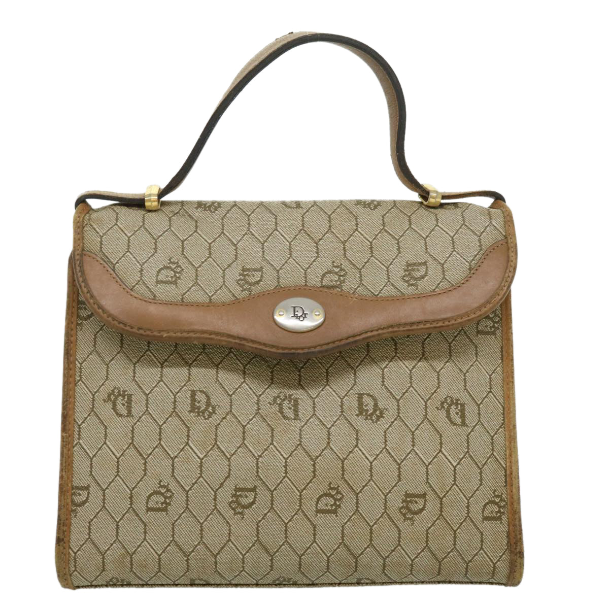 CHRISTIAN DIOR Honeycomb Canvas Hand Bag Beige Auth 31593