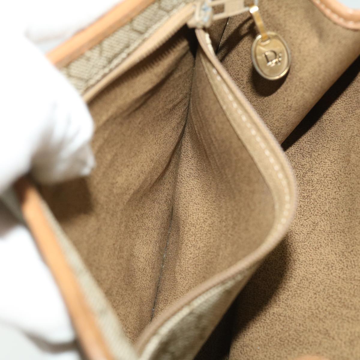 CHRISTIAN DIOR Honeycomb Canvas Hand Bag Beige Auth 31593
