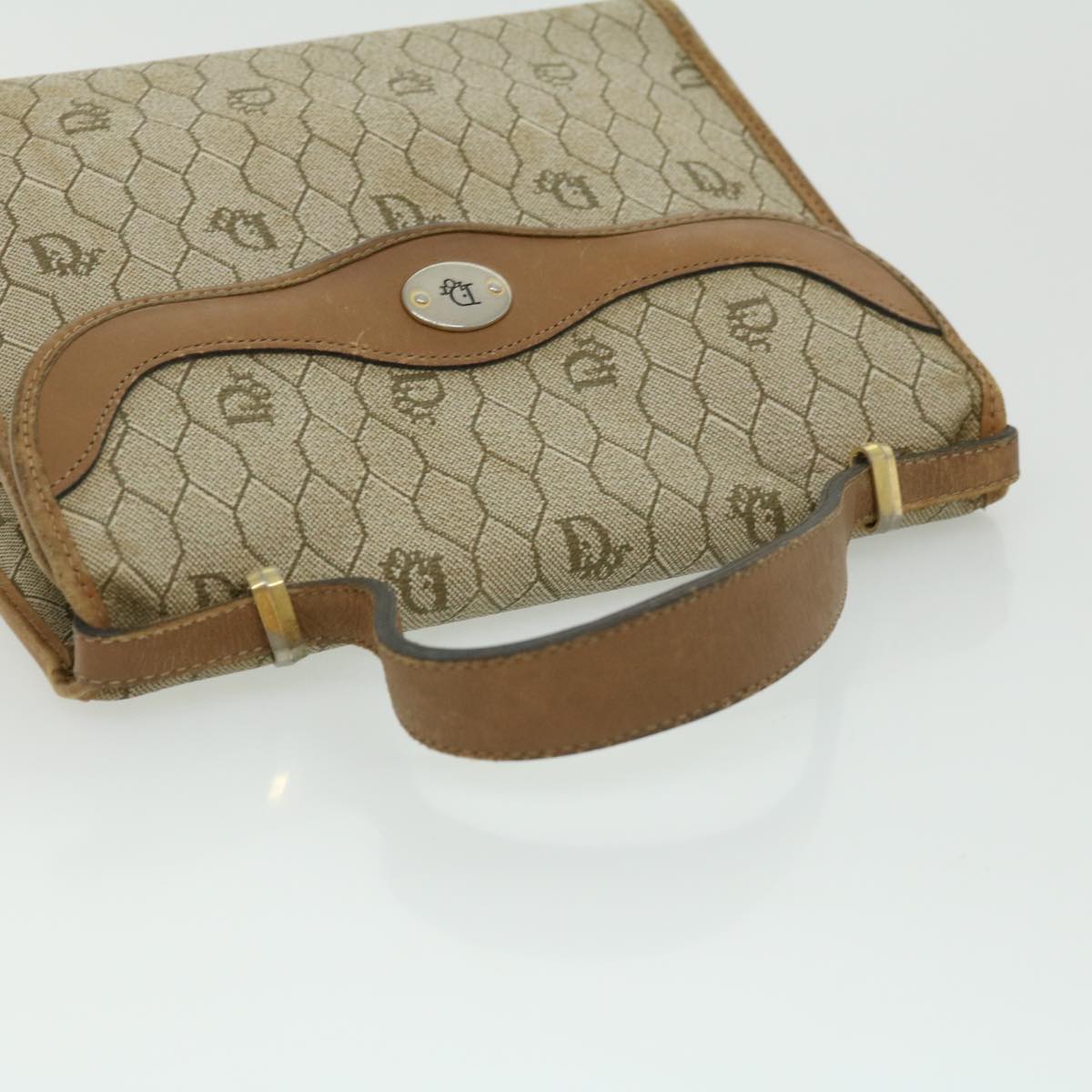 CHRISTIAN DIOR Honeycomb Canvas Hand Bag Beige Auth 31593