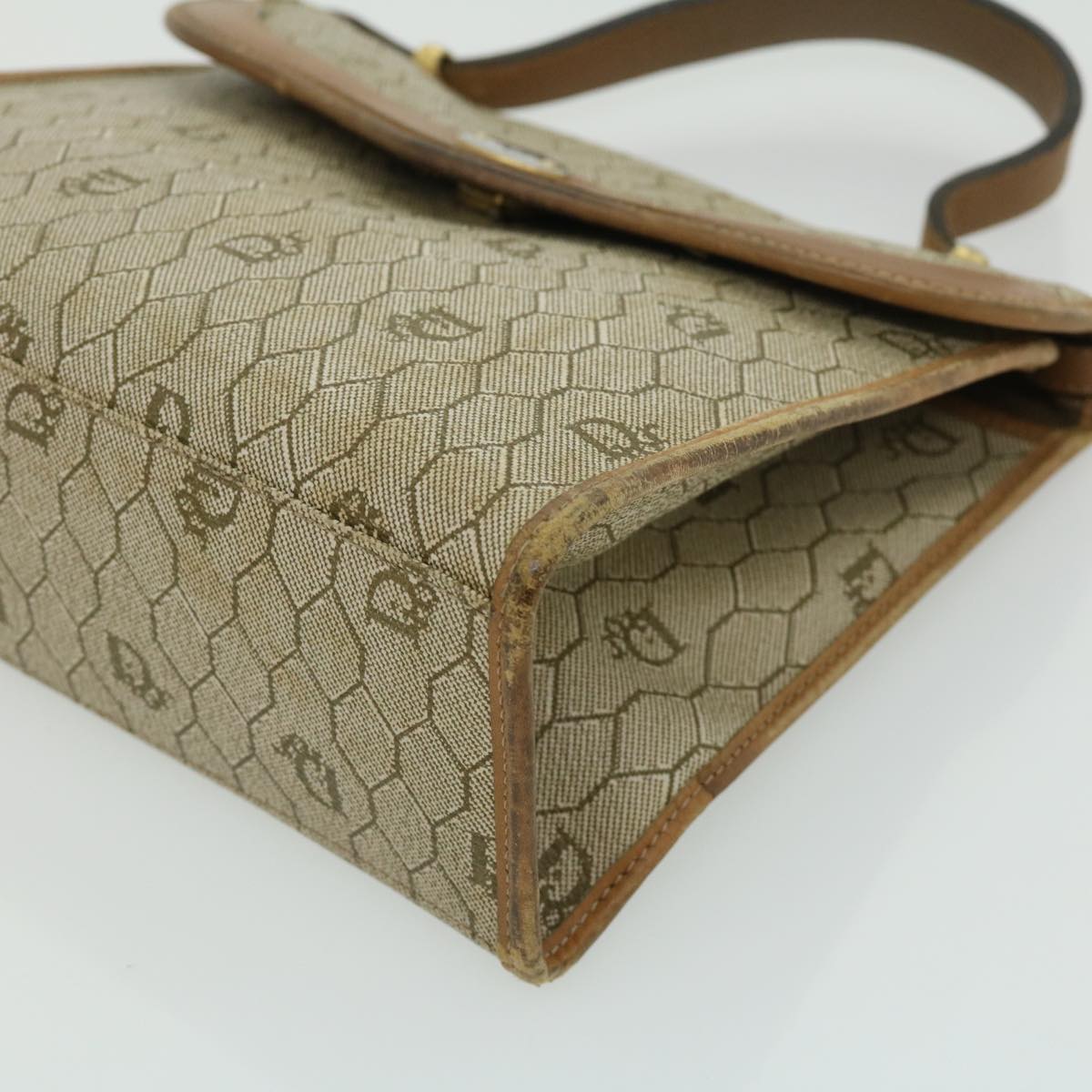 CHRISTIAN DIOR Honeycomb Canvas Hand Bag Beige Auth 31593