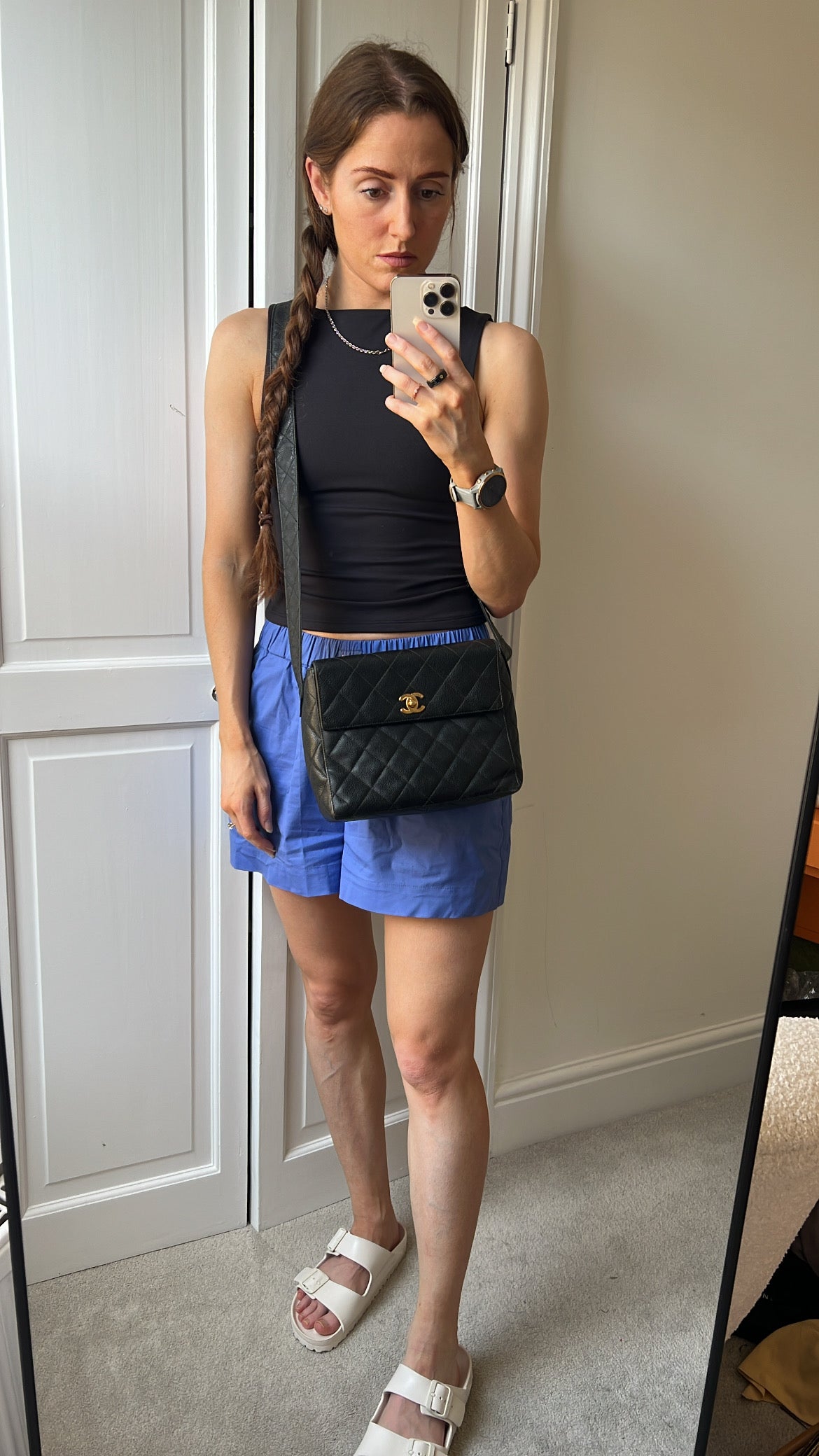 Chanel Vintage Black Caviar Square Messenger Bag