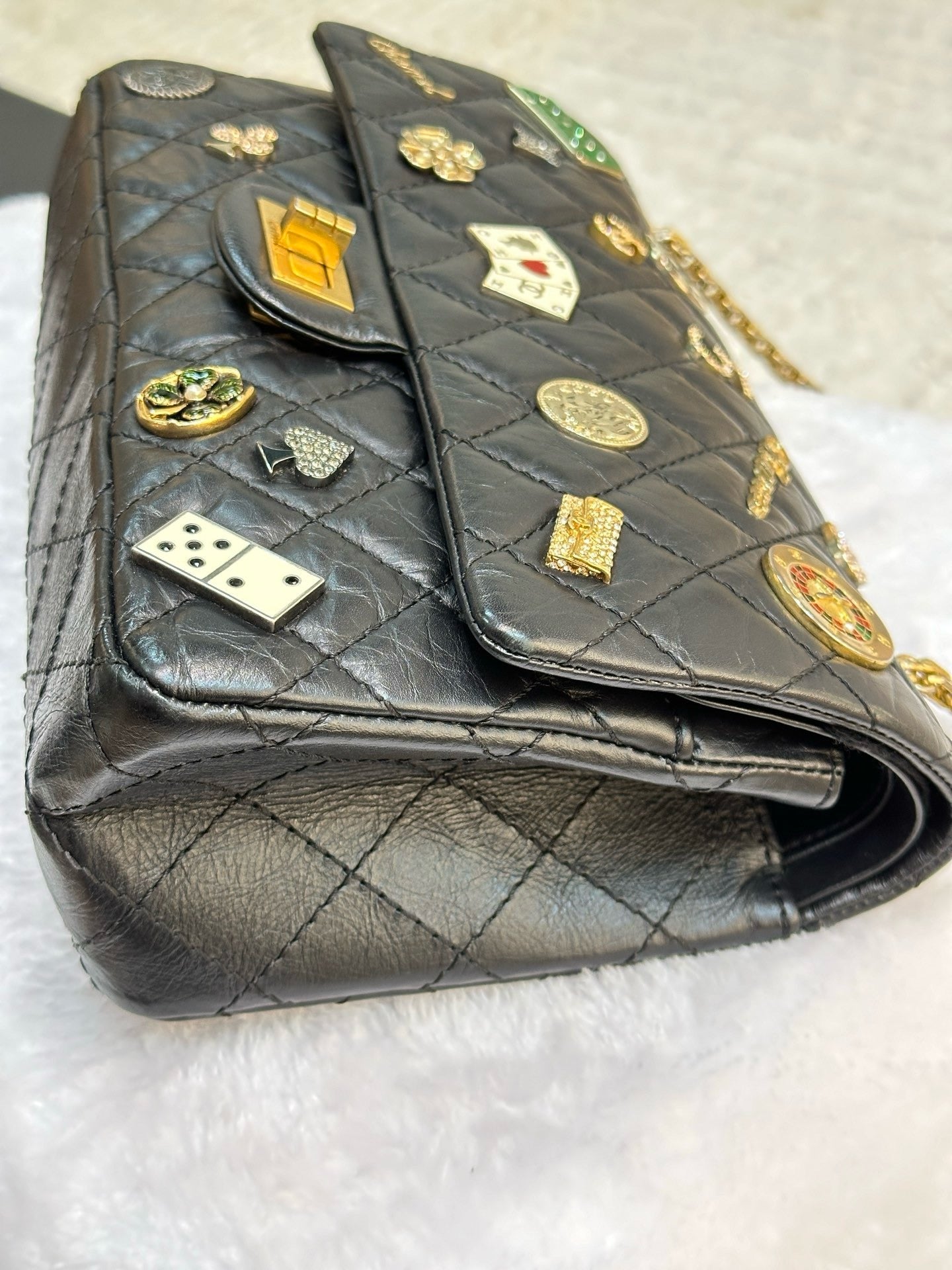 Chanel Small 2.55 Reissue Aged Calfskin Lucky Charms 225 Flap Black GHW