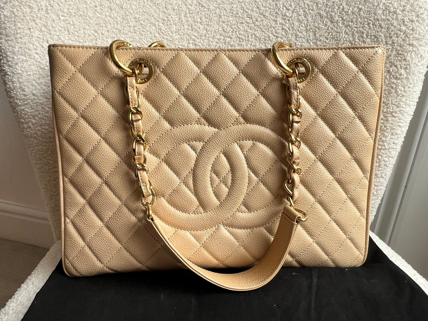 Chanel Beige Caviar Grand Shopper Tote gold hardware (GST)