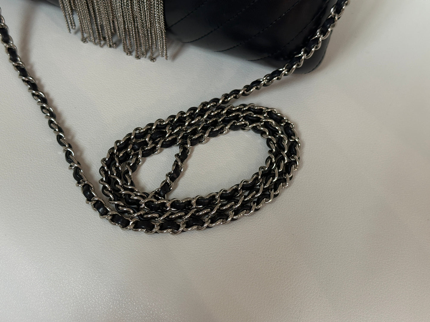 Chanel Chevron Metallic Fringe Clutch 2572 holo card