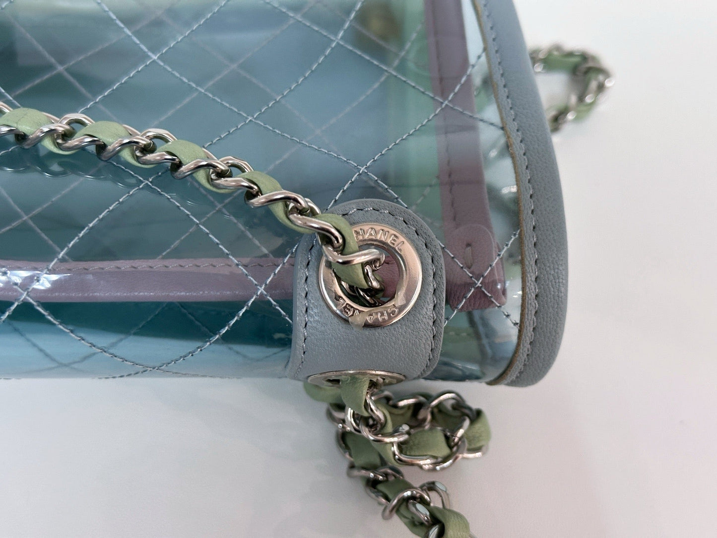 Chanel Coco Splash PVC Medium Flap Bag Pink/Blue/Green Holo card 2569