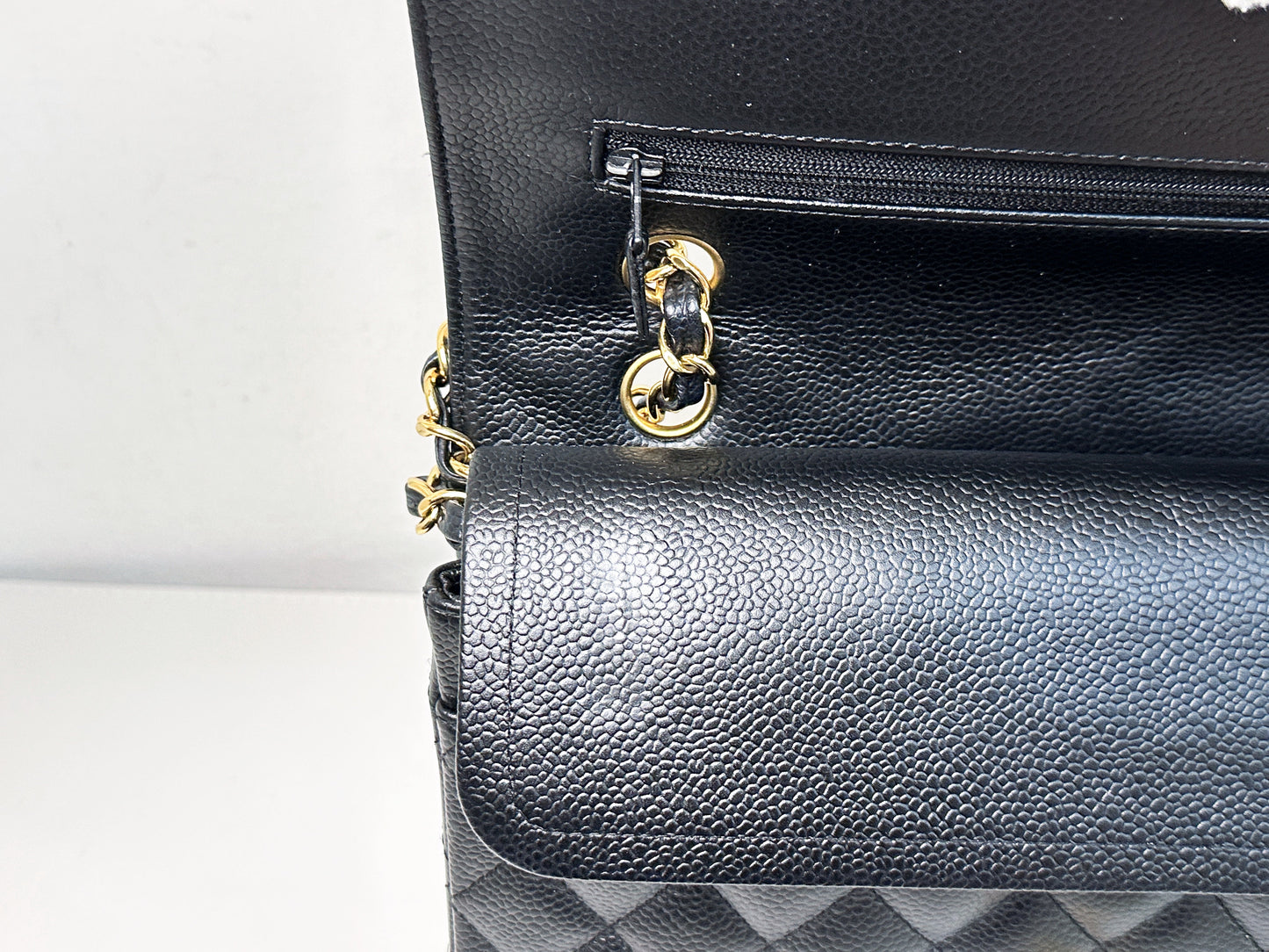 Chanel Medium Size Classic Quilted Caviar Double Flap Bag Black 1184 holo card