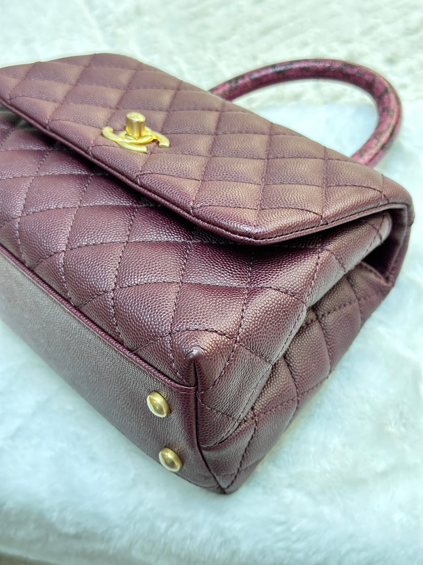 Chanel Small Coco Handle Elaphe Leather Handle Burgundy