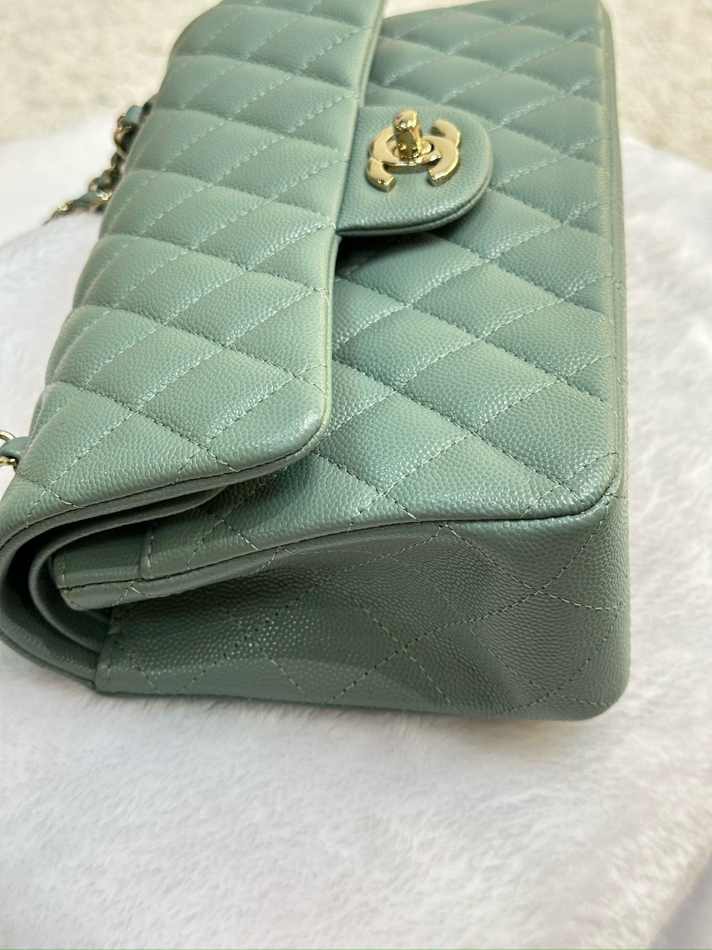 Chanel Small Caviar Quilted Double Flap Dark Green 22C