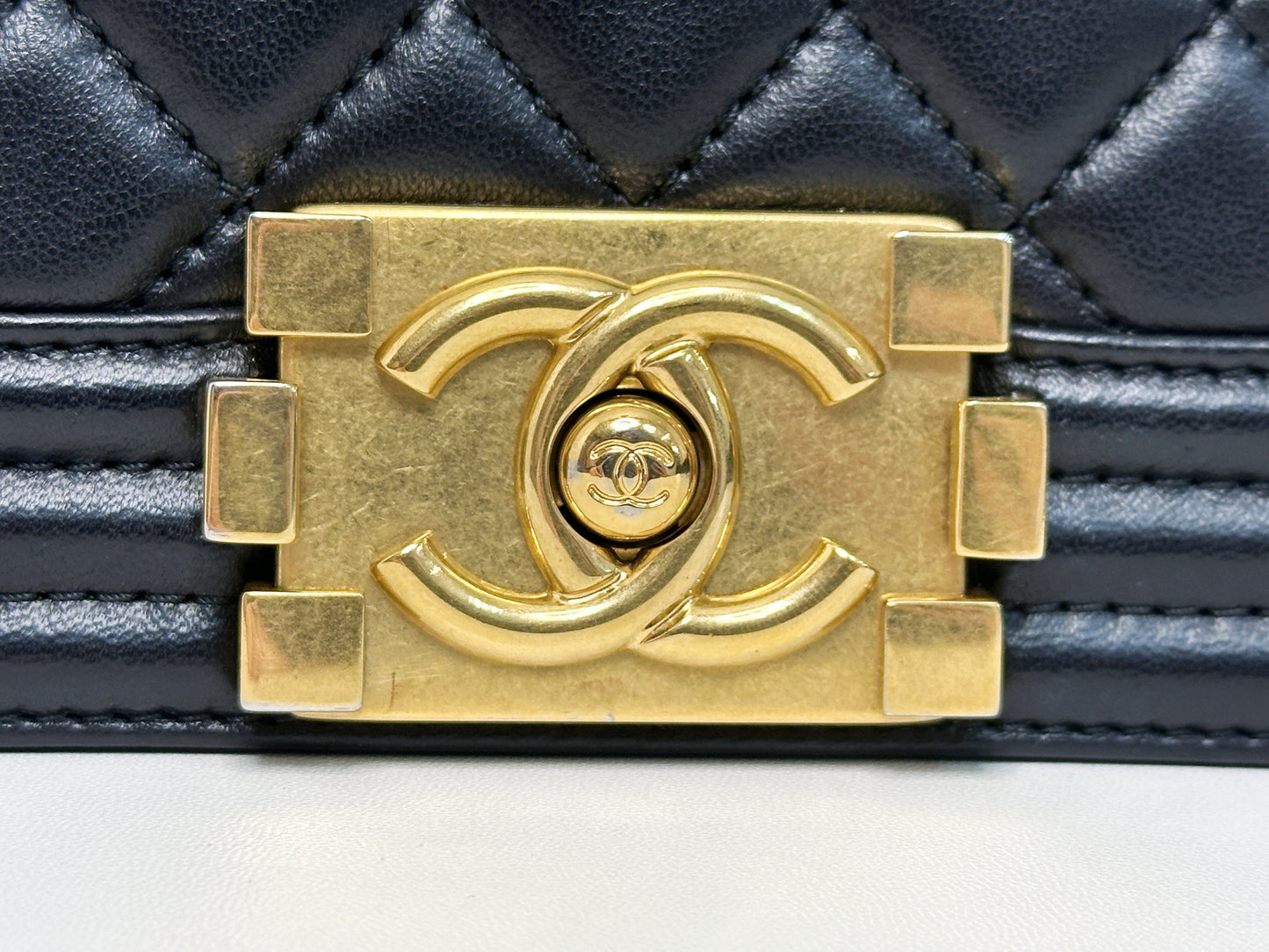 CHANEL SMALL BOY BAG CAVIAR BLACK GHW 2457 holo card
