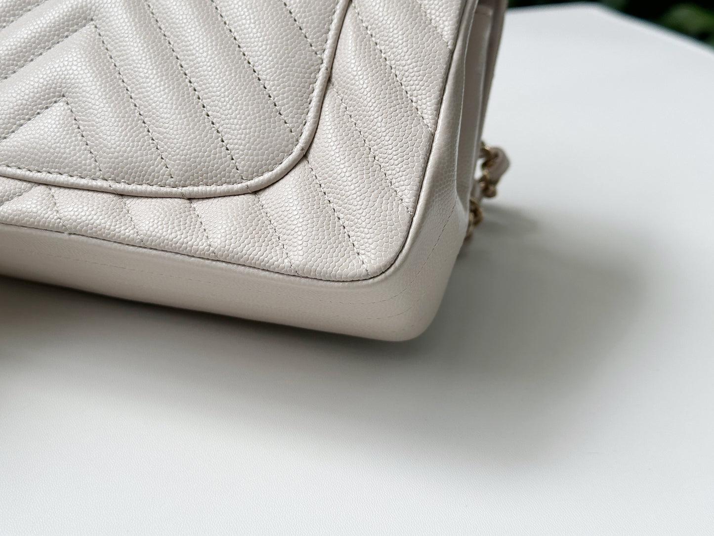Chanel Mini Rectangle Chevron Blush Hue Light Beige Flap Bag LGHW 2644 holo card