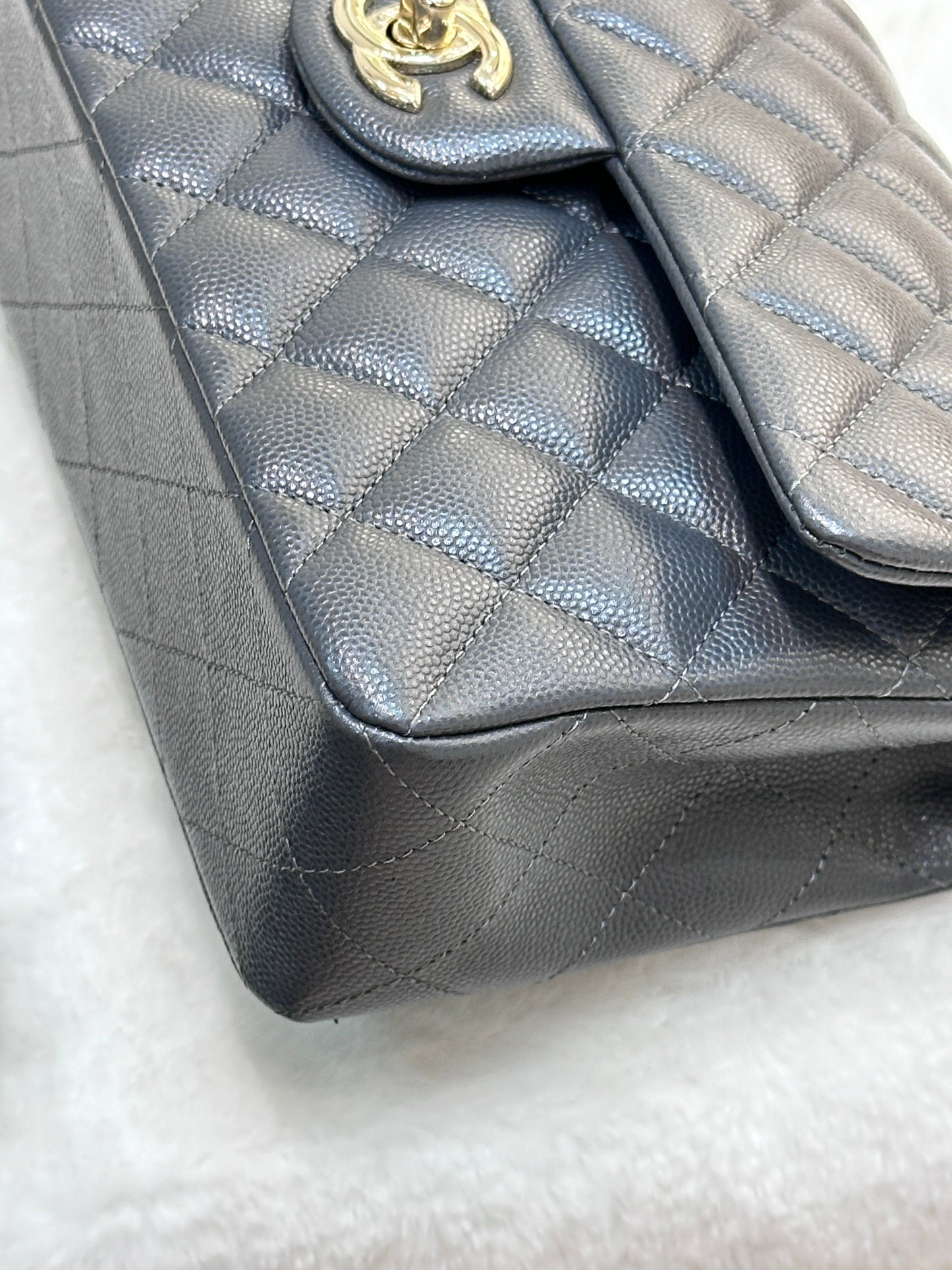 CHANEL Caviar Quilted Small Double Flap Dark Grey